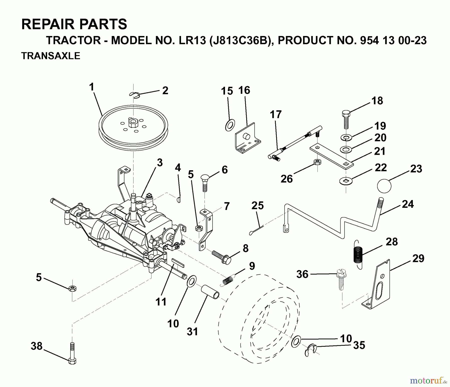  Jonsered Rasen  und Garten Traktoren LR13 (J813C36B, 954130023) - Jonsered Lawn & Garden Tractor (1998-12) TRANSMISSION