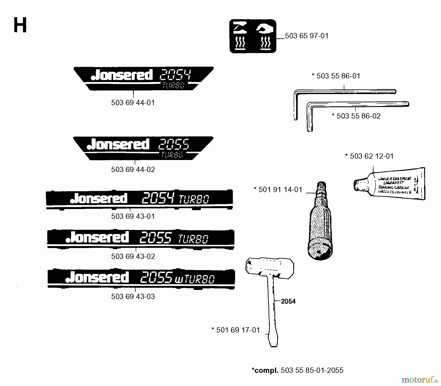 Jonsered Motorsägen 2054 - Jonsered Chainsaw (1996-02) DECALS