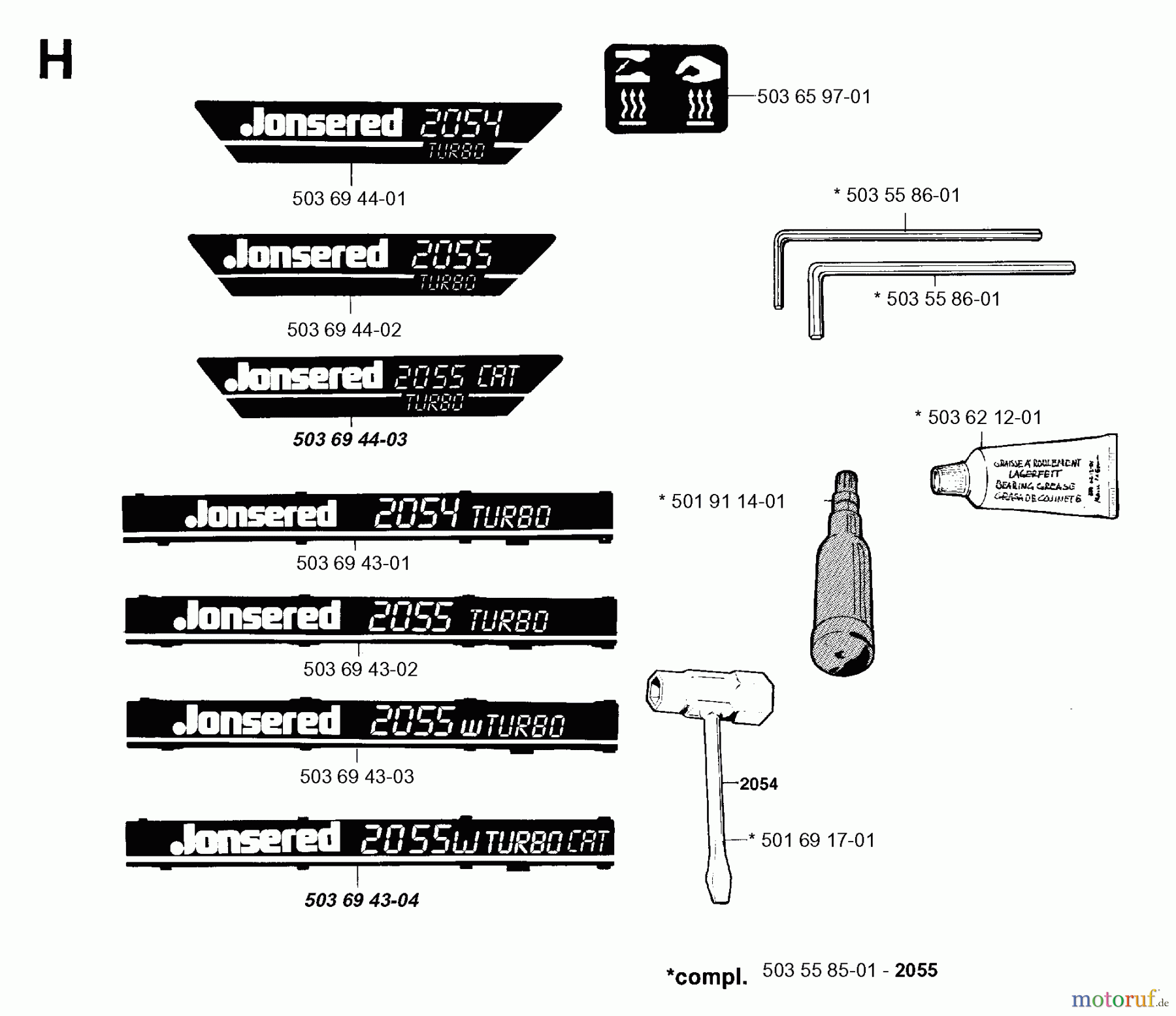 Jonsered Motorsägen 2054 - Jonsered Chainsaw (1996-09) DECALS