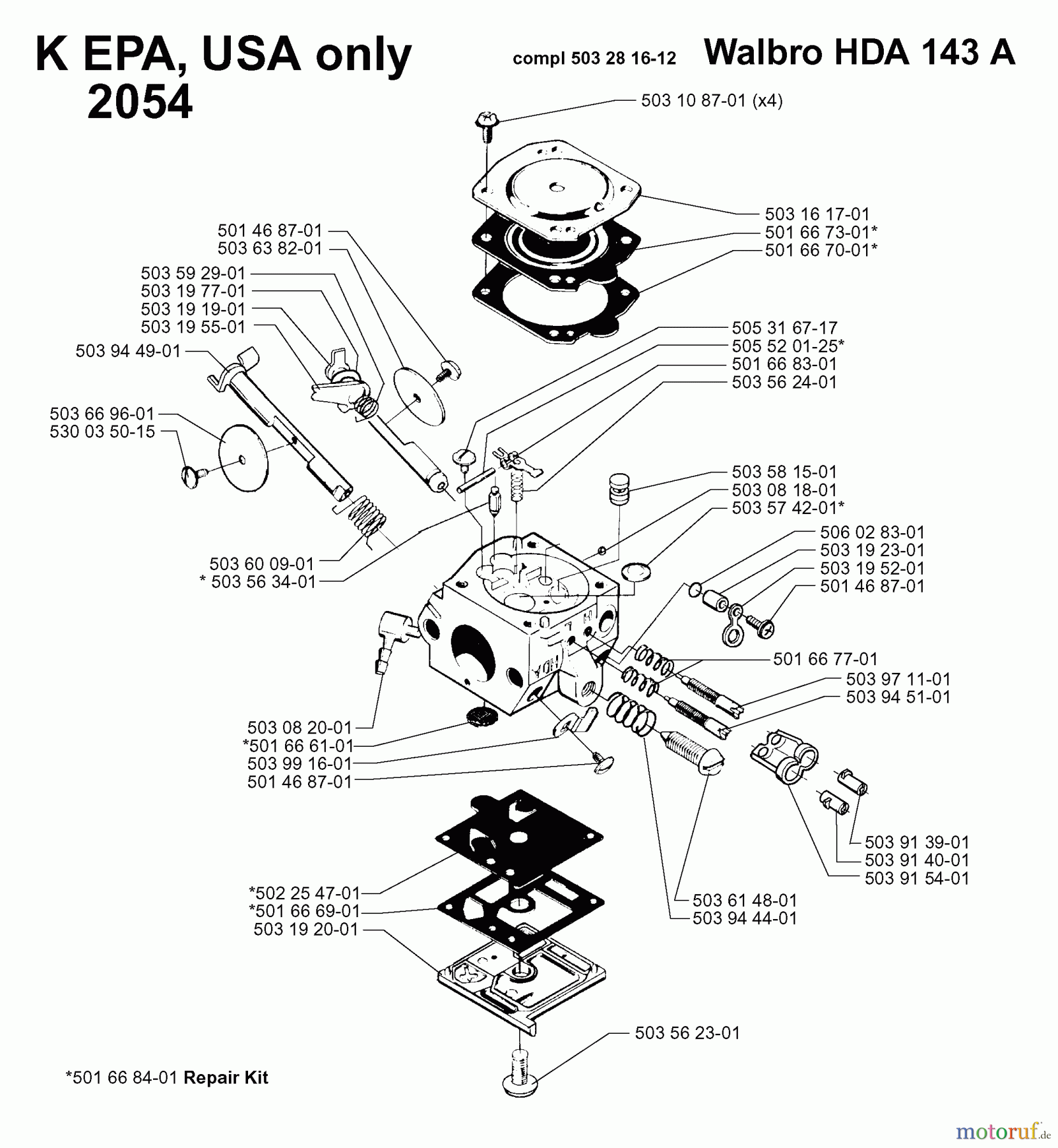 Jonsered Motorsägen 2054 - Jonsered Chainsaw (1998-10) CARBURETOR DETAILS #1