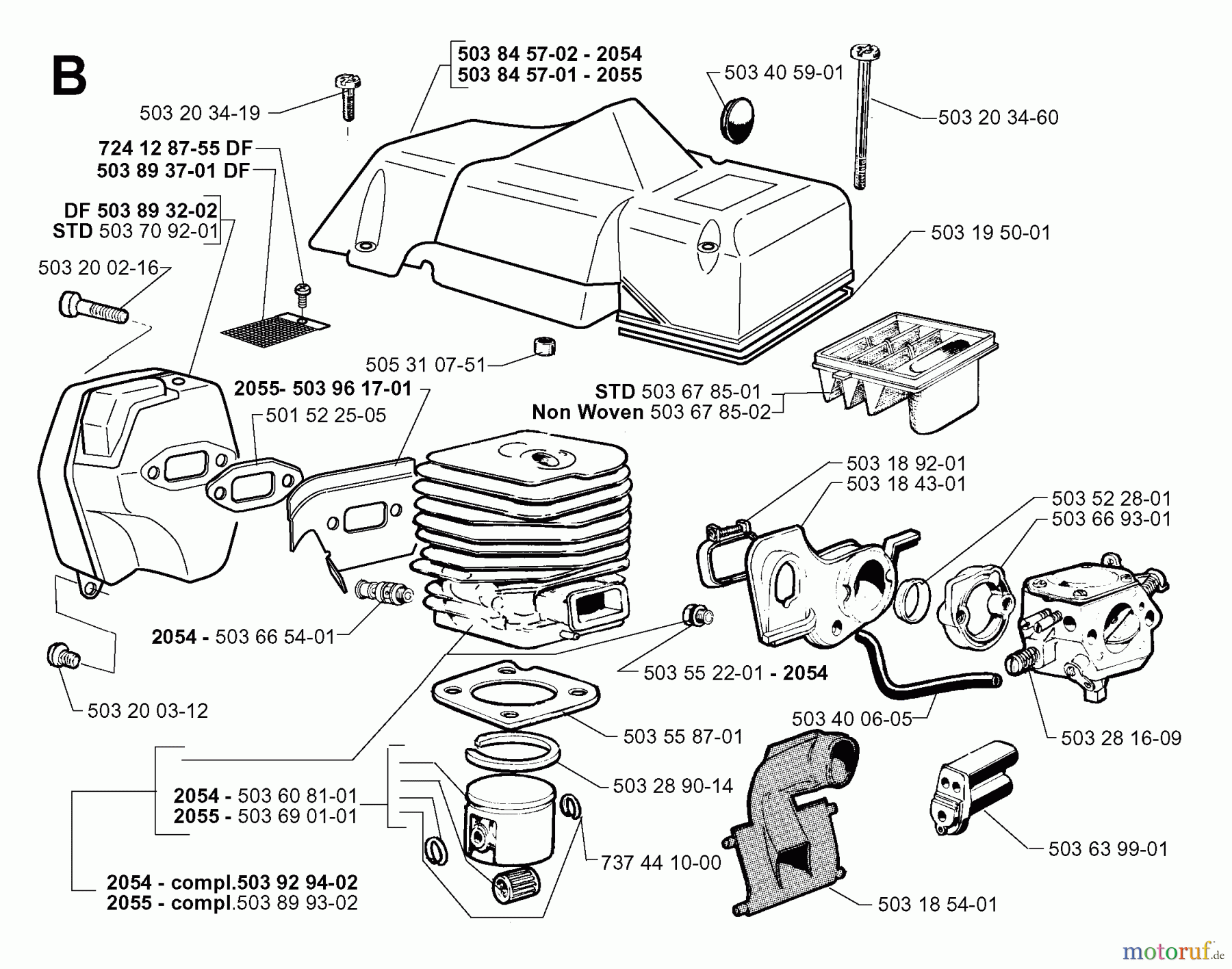  Jonsered Motorsägen 2054 - Jonsered Chainsaw (1998-10) CYLINDER PISTON MUFFLER