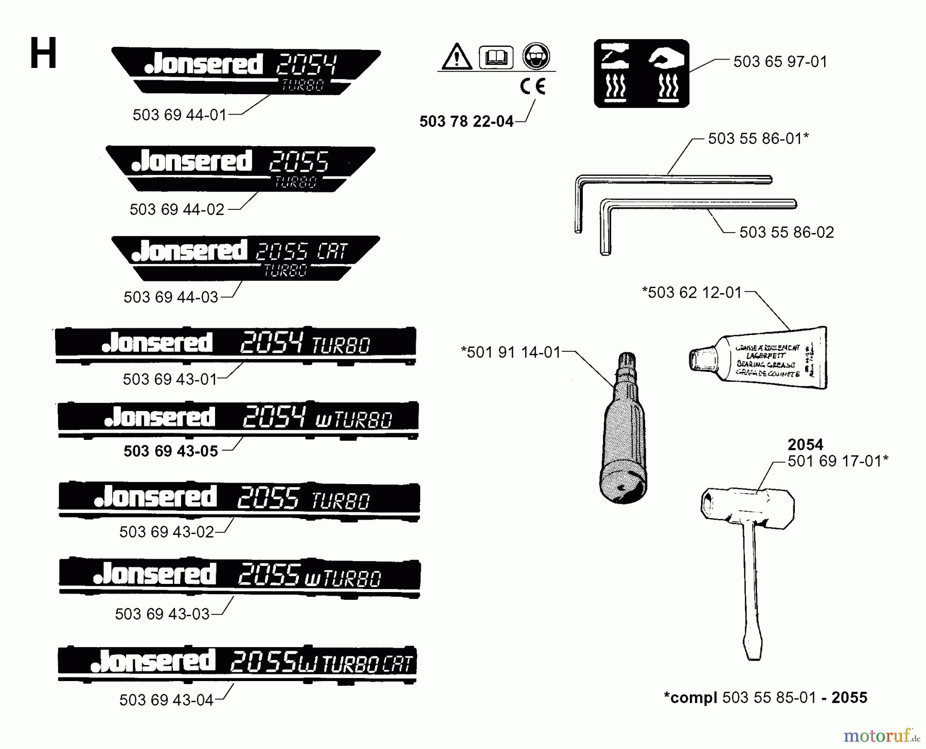Jonsered Motorsägen 2055 - Jonsered Chainsaw (1998-10) DECALS #2