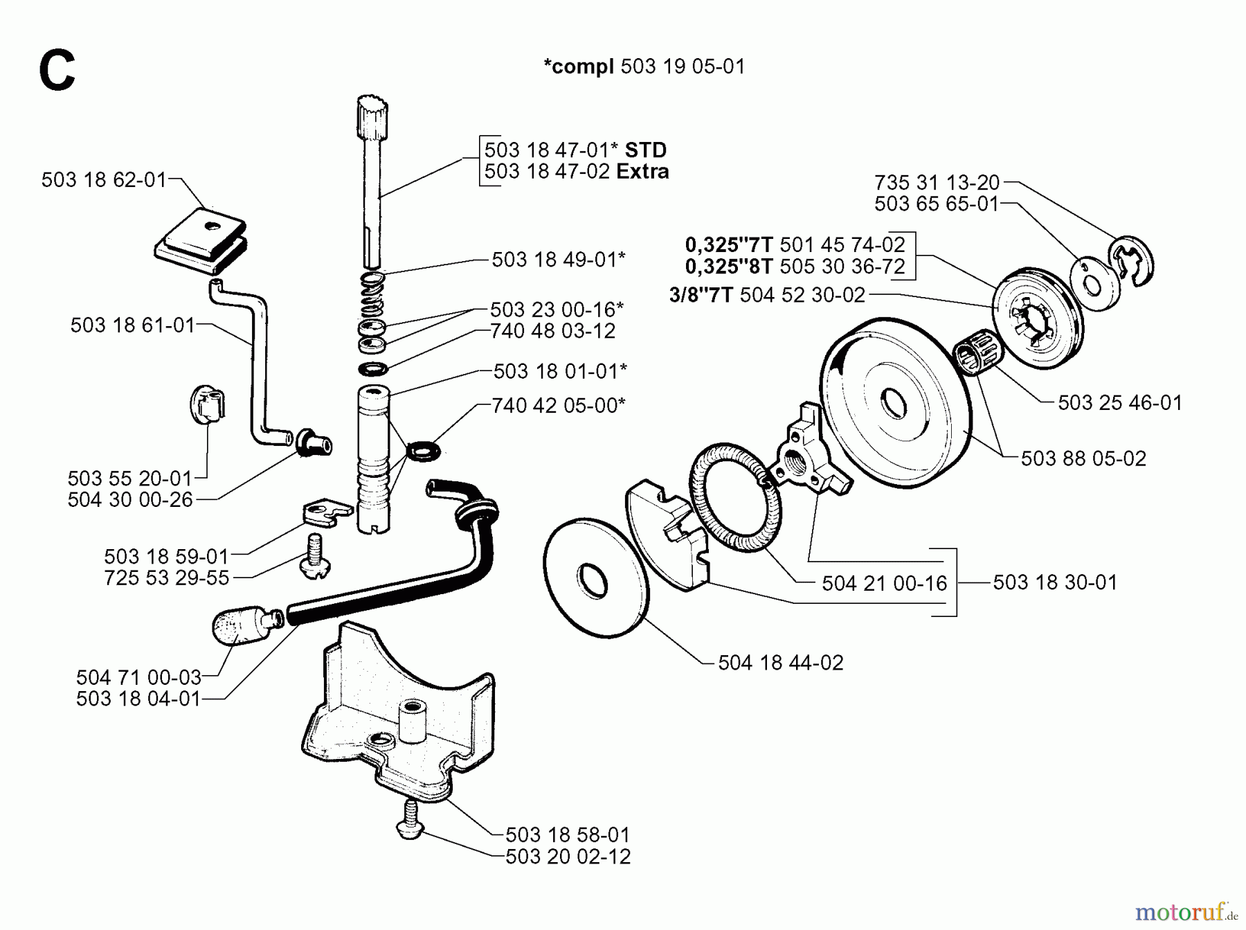 Jonsered Motorsägen 2054 EPA - Jonsered Chainsaw (2000-05) CLUTCH OIL PUMP