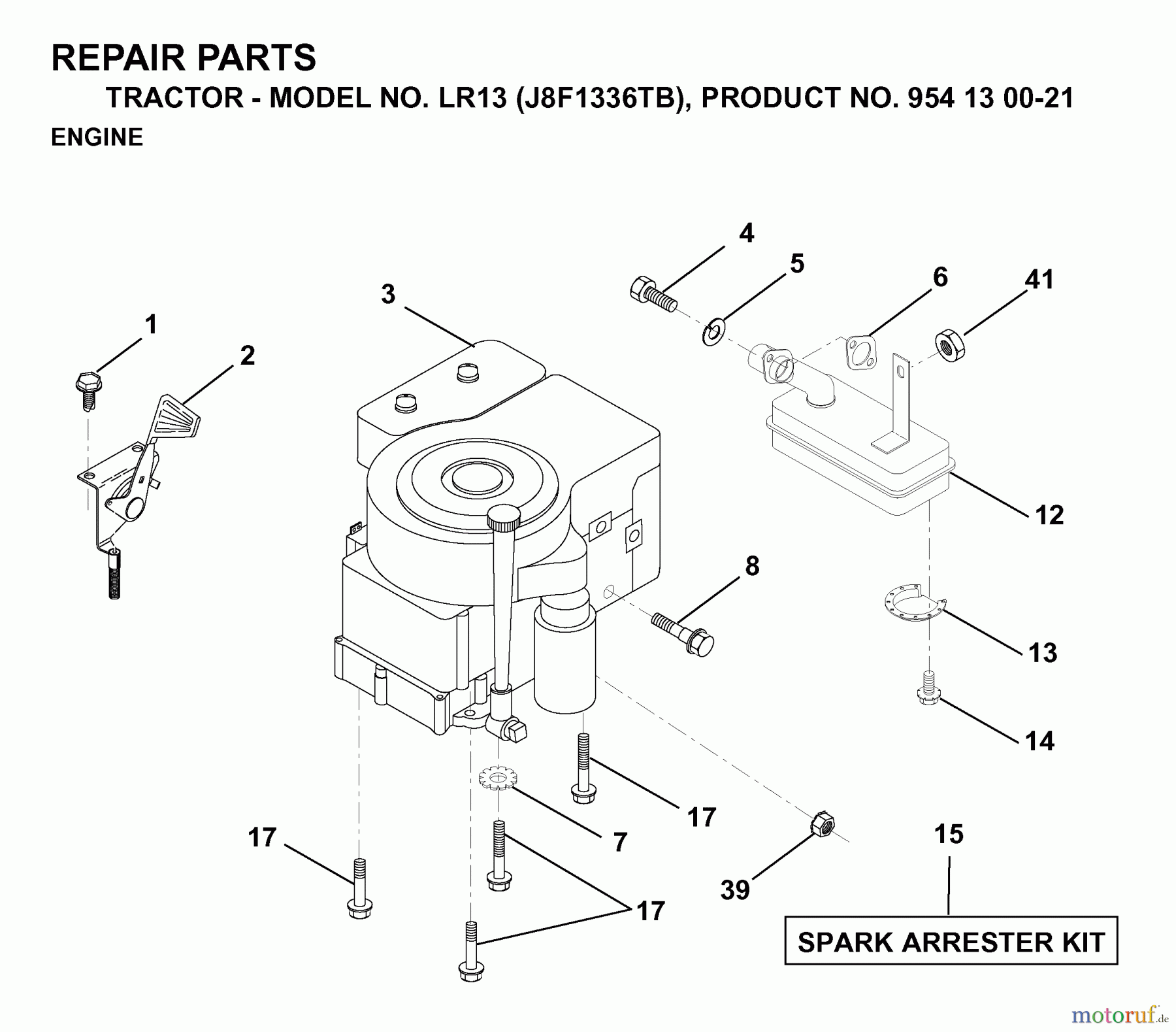 Jonsered Rasen und Garten Traktoren LR13 (J8F1336TB, 954130021) - Jonsered Lawn & Garden Tractor (1998-12) ENGINE CUTTING EQUIPMENT