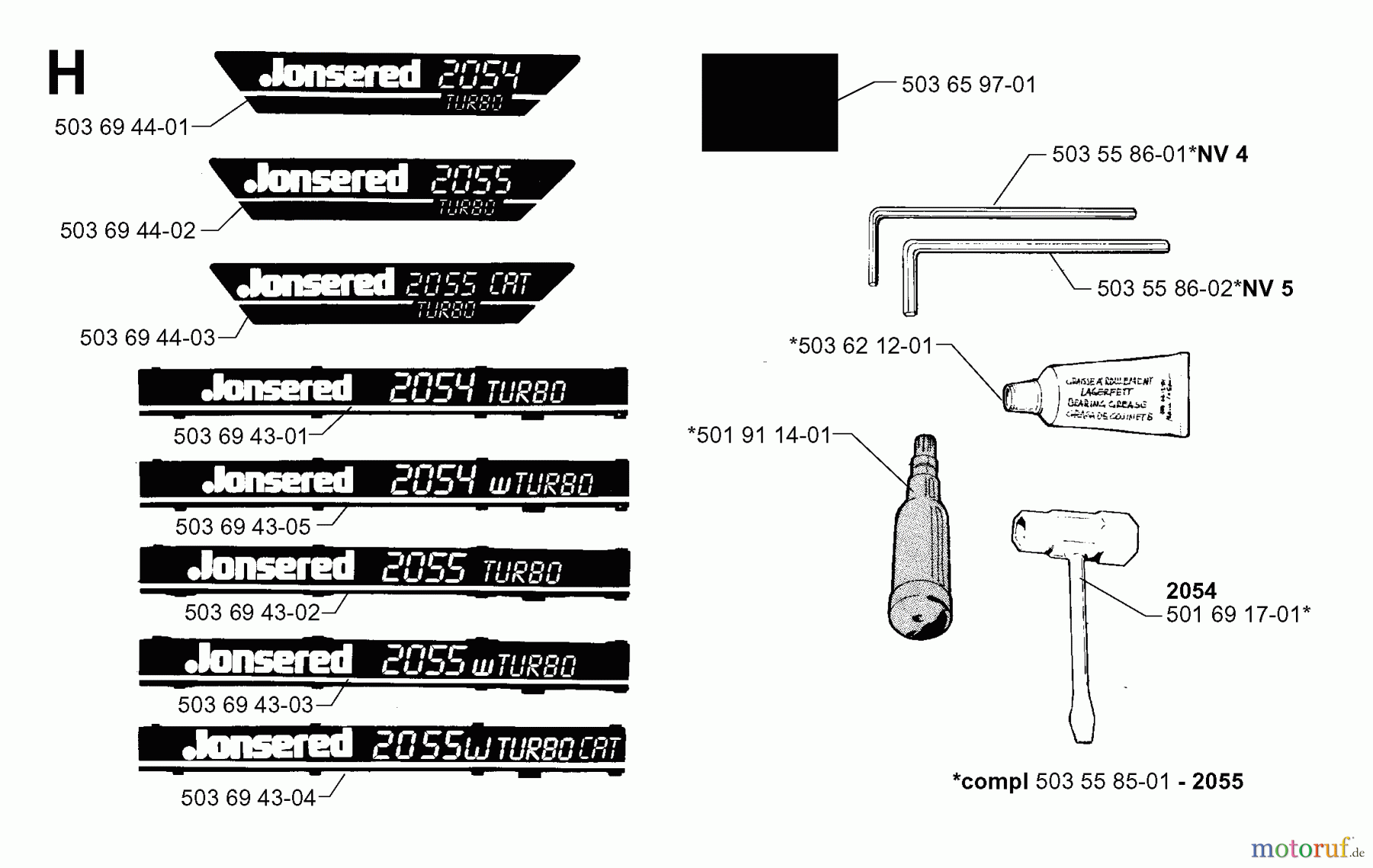 Jonsered Motorsägen 2054 - Jonsered Chainsaw (2000-05) DECALS