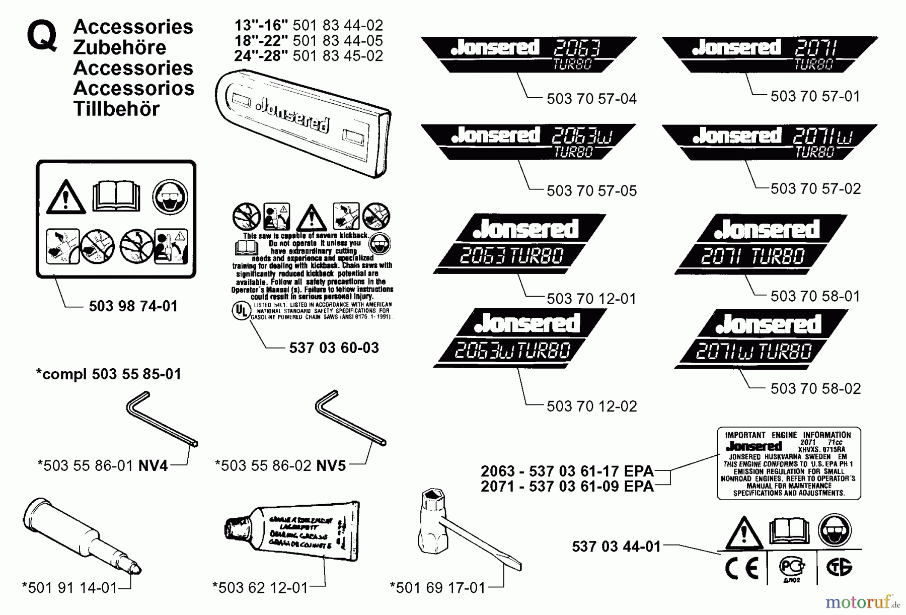  Jonsered Motorsägen 2071 EPA - Jonsered Chainsaw (1999-03) ACCESSORIES