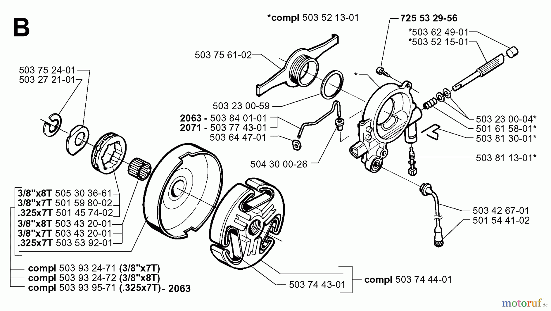  Jonsered Motorsägen 2071 EPA - Jonsered Chainsaw (1999-03) CLUTCH OIL PUMP