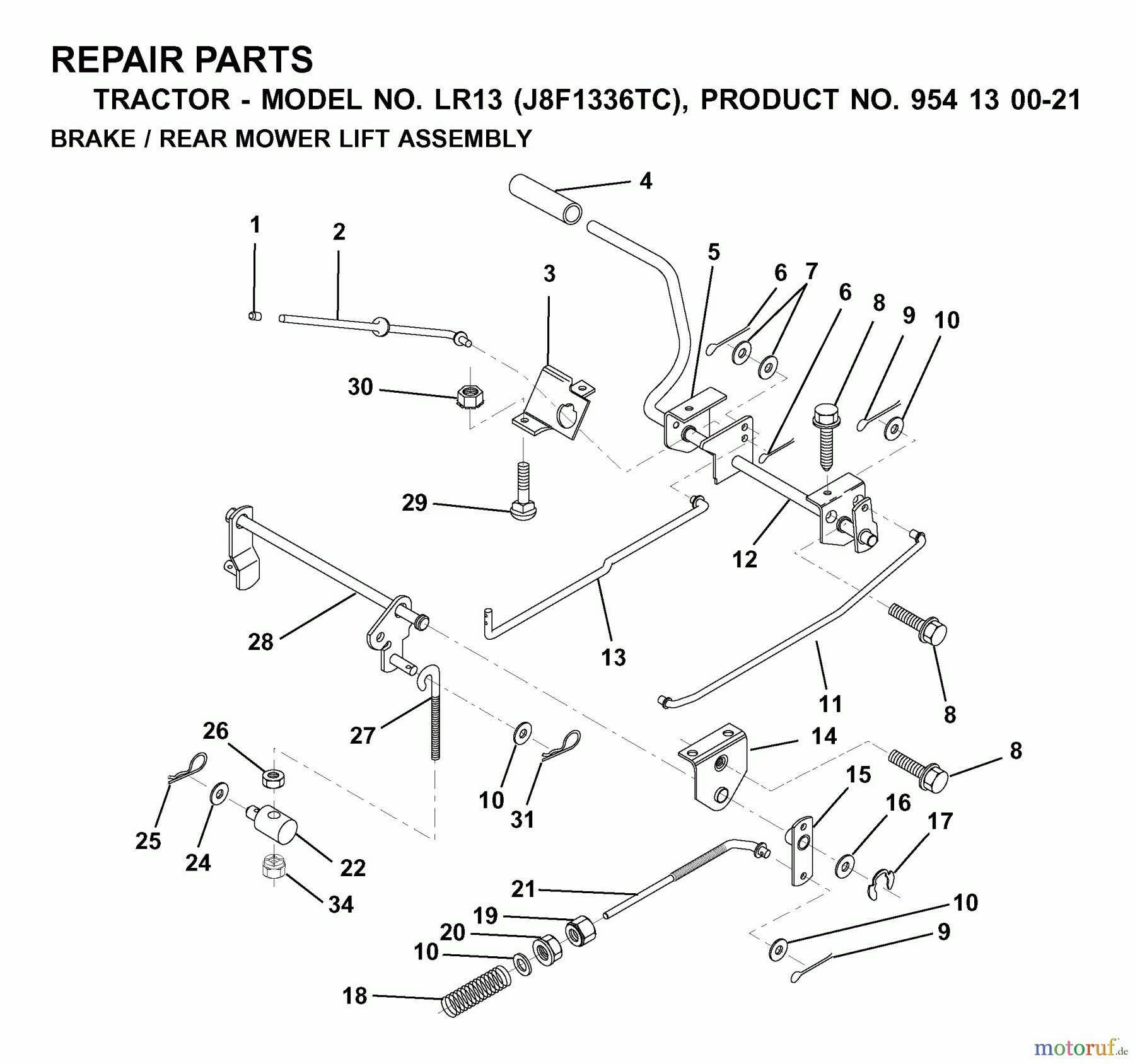  Jonsered Rasen  und Garten Traktoren LR13 (J8F1336TC, 954130021) - Jonsered Lawn & Garden Tractor (2000-02) BRAKE / REAR MOWER LIFT