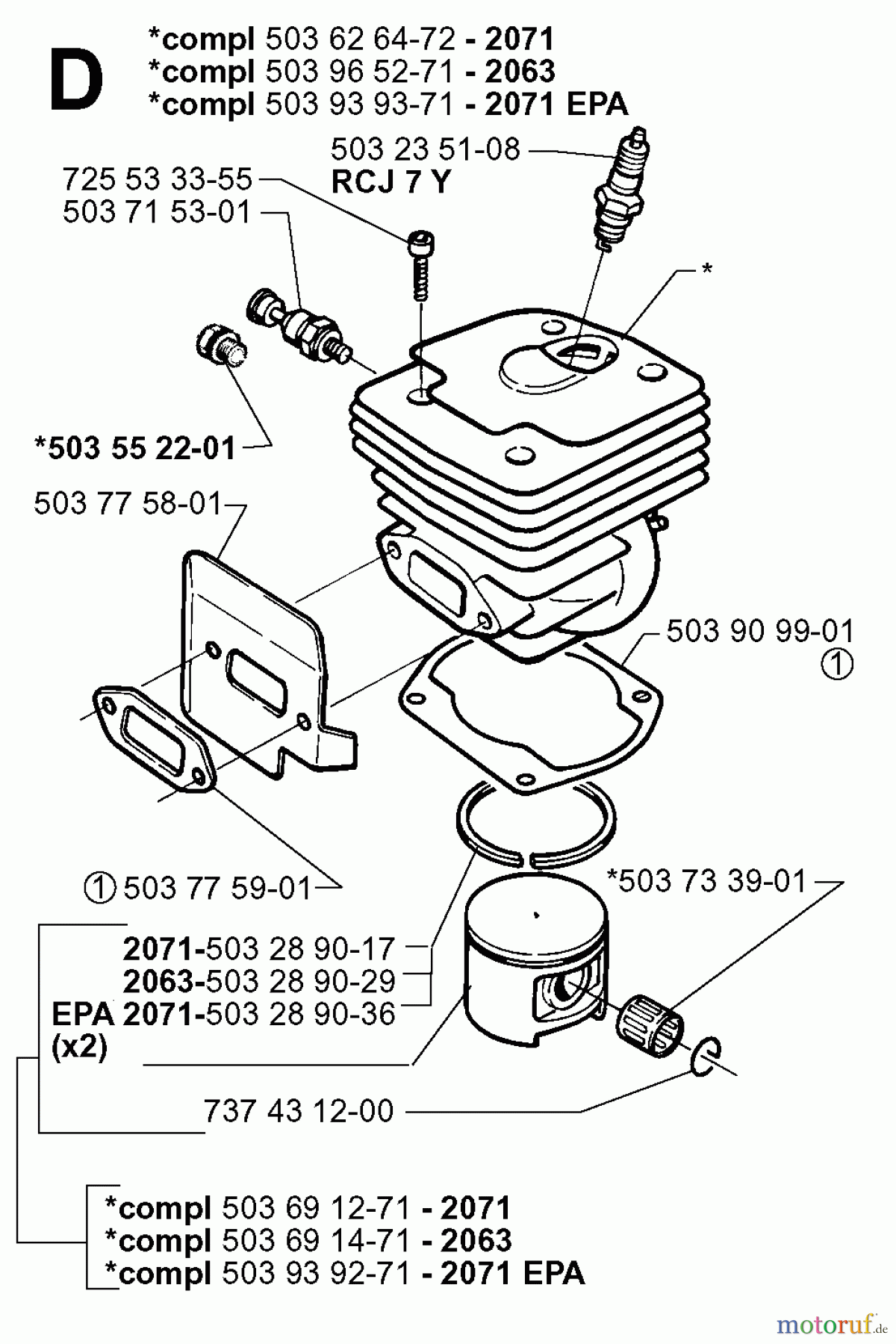 Jonsered Motorsägen 2063 - Jonsered Chainsaw (1999-03) CYLINDER PISTON