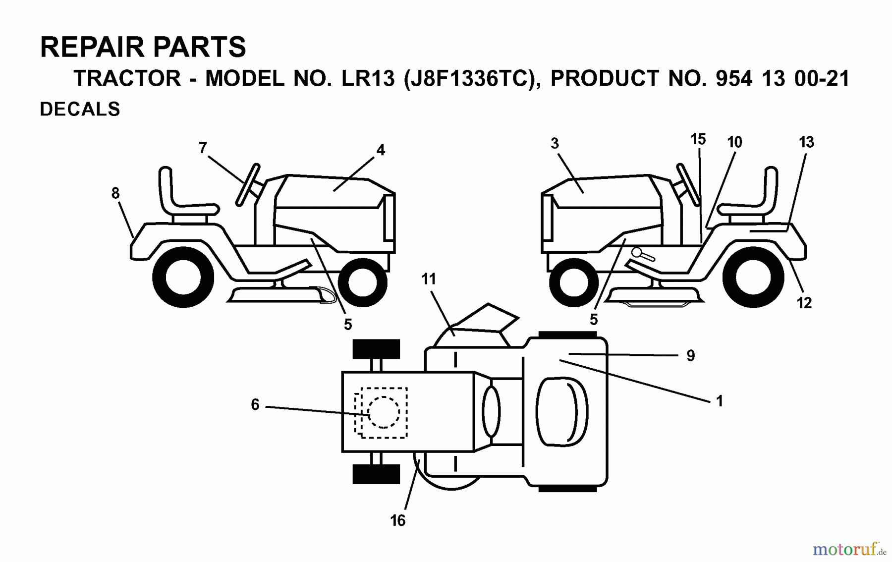  Jonsered Rasen  und Garten Traktoren LR13 (J8F1336TC, 954130021) - Jonsered Lawn & Garden Tractor (2000-02) DECALS