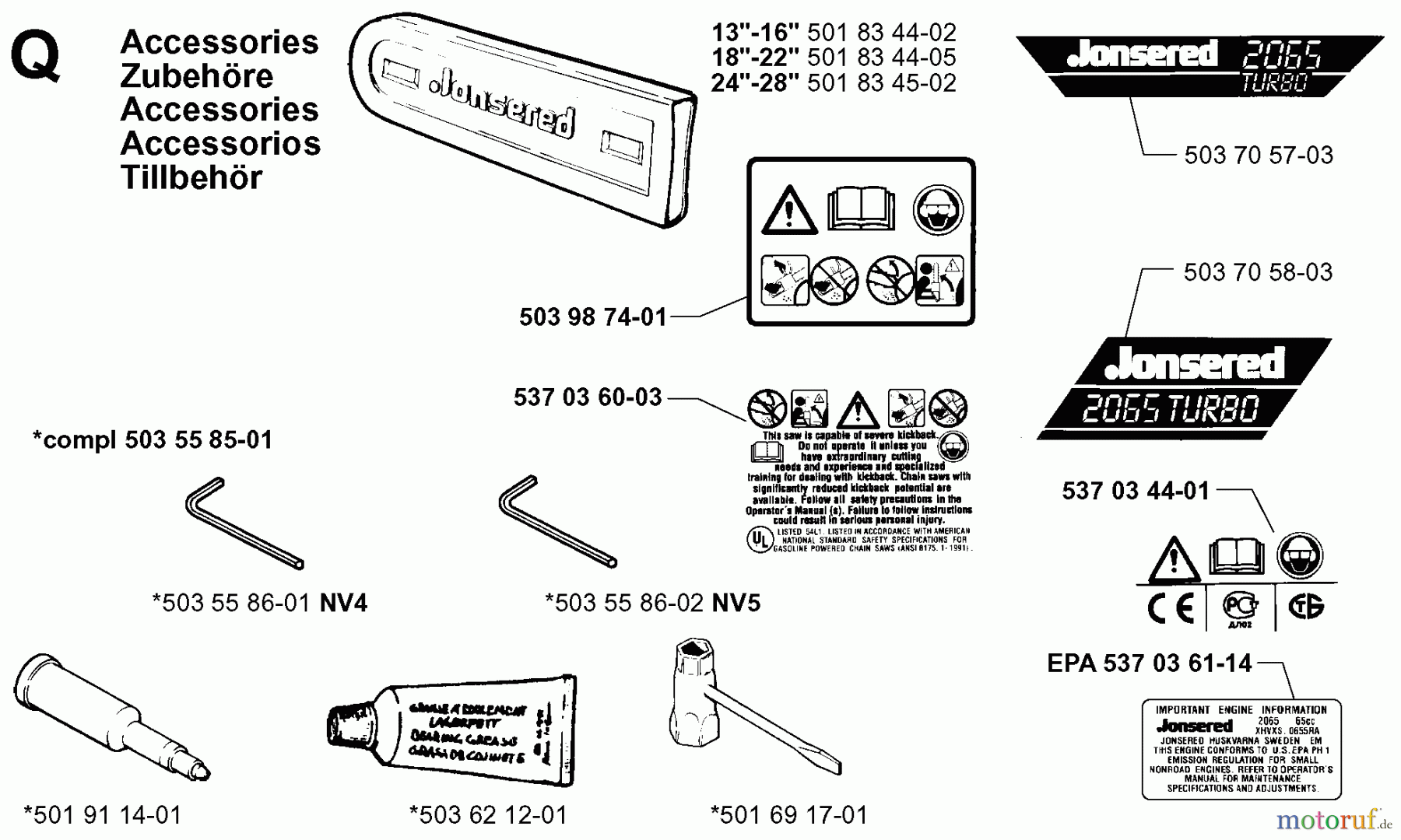 Jonsered Motorsägen 2065 EPA - Jonsered Chainsaw (1999-03) ACCESSORIES