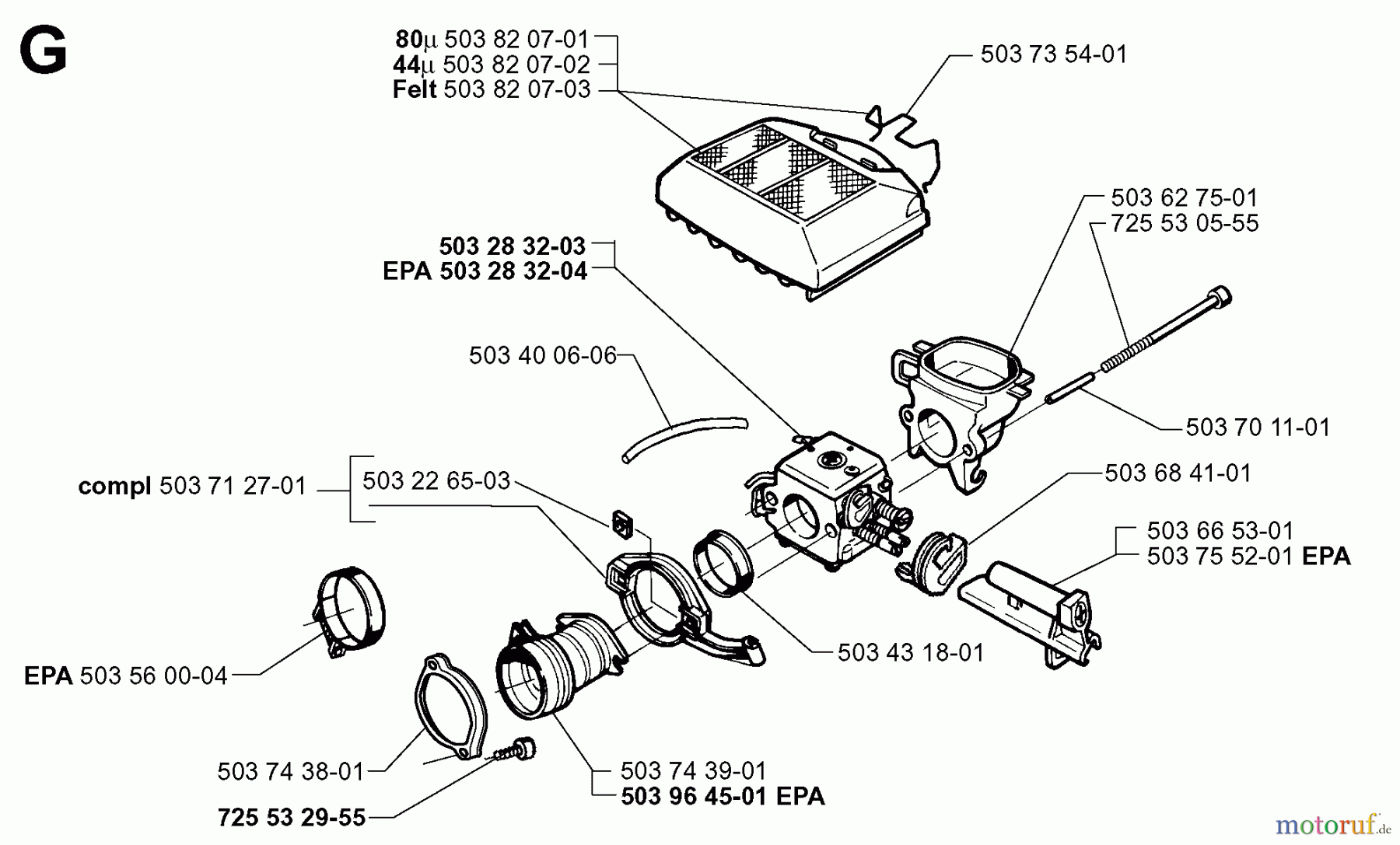Jonsered Motorsägen 2065 EPA - Jonsered Chainsaw (1999-03) CARBURETOR AIR FILTER