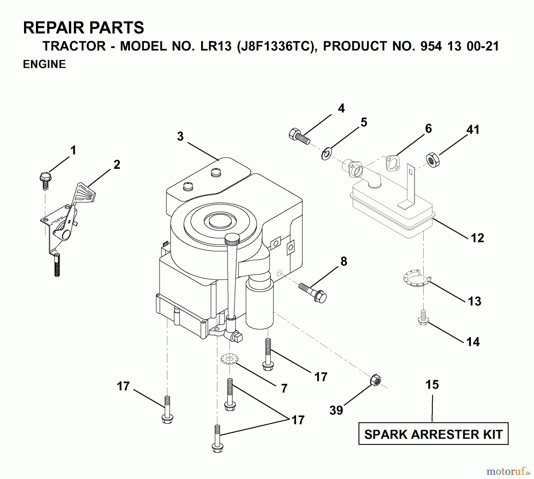 Jonsered Rasen und Garten Traktoren LR13 (J8F1336TC, 954130021) - Jonsered Lawn & Garden Tractor (2000-02) ENGINE