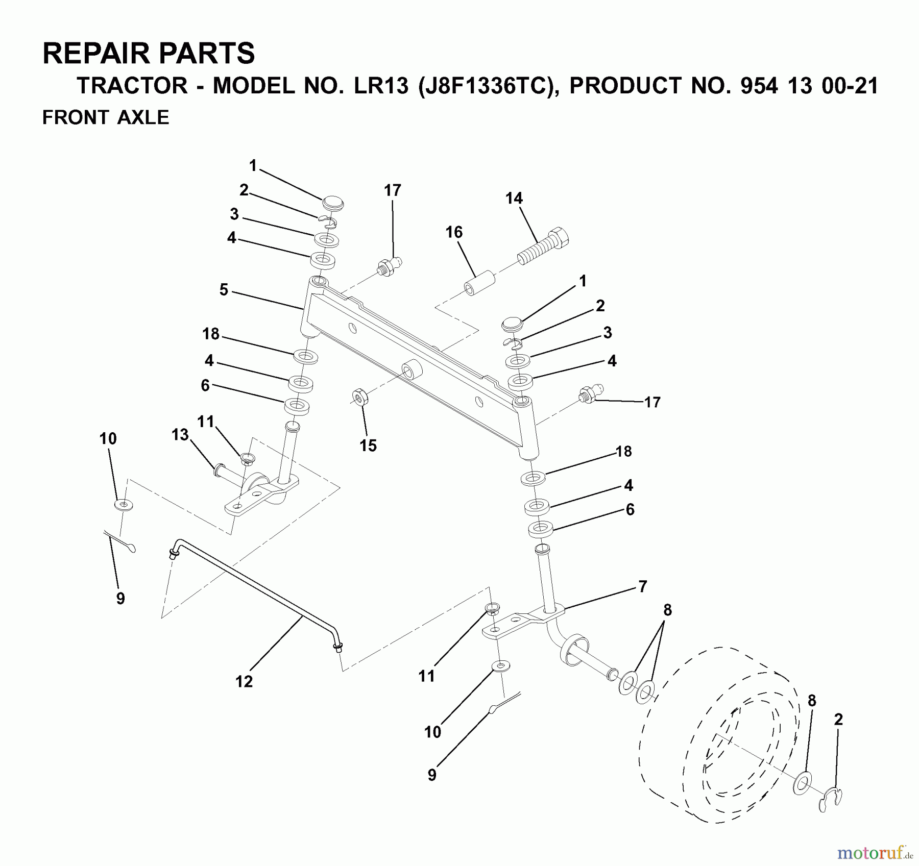 Jonsered Rasen und Garten Traktoren LR13 (J8F1336TC, 954130021) - Jonsered Lawn & Garden Tractor (2000-02) FRONT AXEL