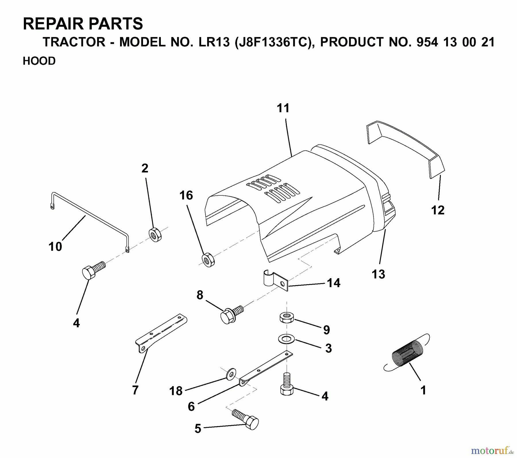 Jonsered Rasen und Garten Traktoren LR13 (J8F1336TC, 954130021) - Jonsered Lawn & Garden Tractor (2000-02) HOOD