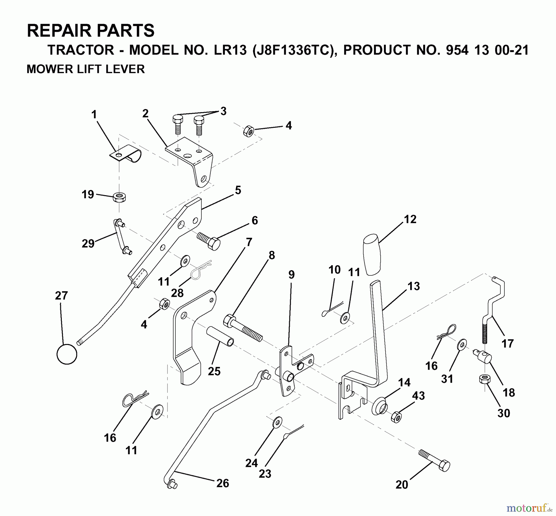 Jonsered Rasen und Garten Traktoren LR13 (J8F1336TC, 954130021) - Jonsered Lawn & Garden Tractor (2000-02) MOWER LIFT LEVER