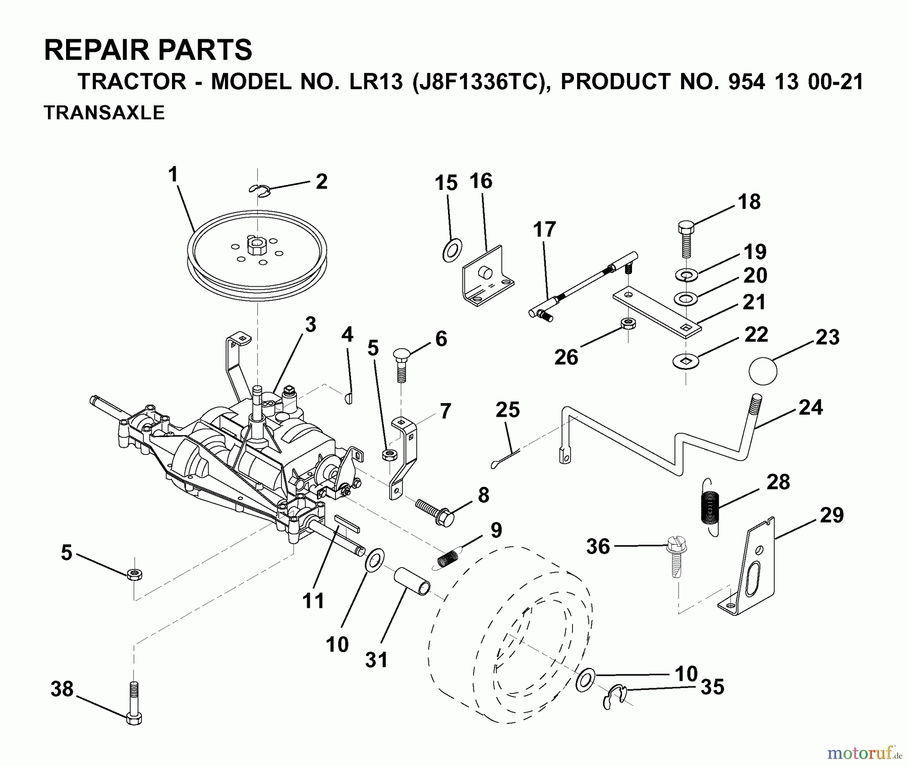 Jonsered Rasen und Garten Traktoren LR13 (J8F1336TC, 954130021) - Jonsered Lawn & Garden Tractor (2000-02) TRANSMISSION