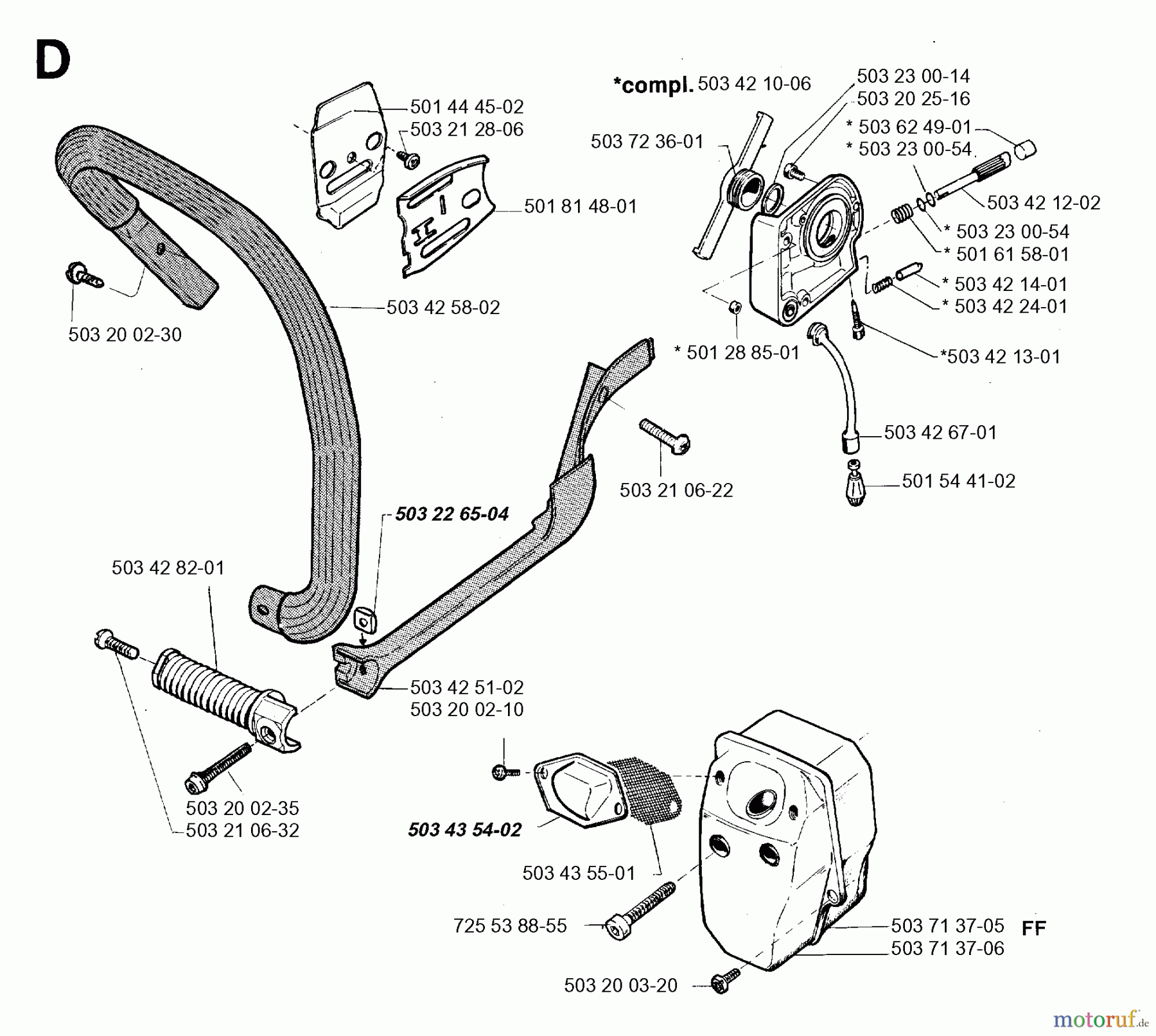 Jonsered Motorsägen 2083 - Jonsered Chainsaw (1996-08) FRONT HANDLE MUFFLER OIL PUMP