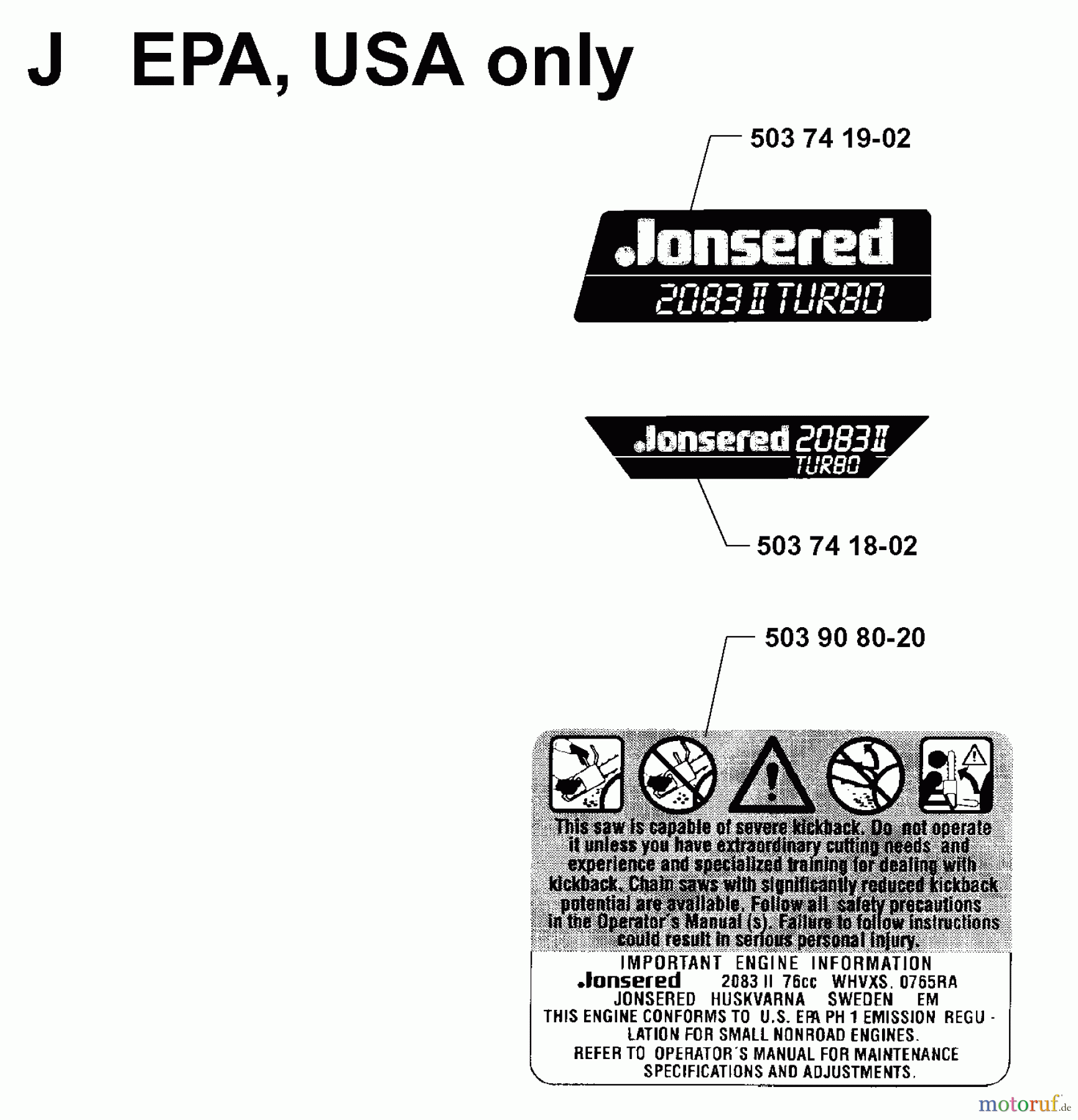 Jonsered Motorsägen 2083 II EPA - Jonsered Chainsaw (1998-09) DECALS #1
