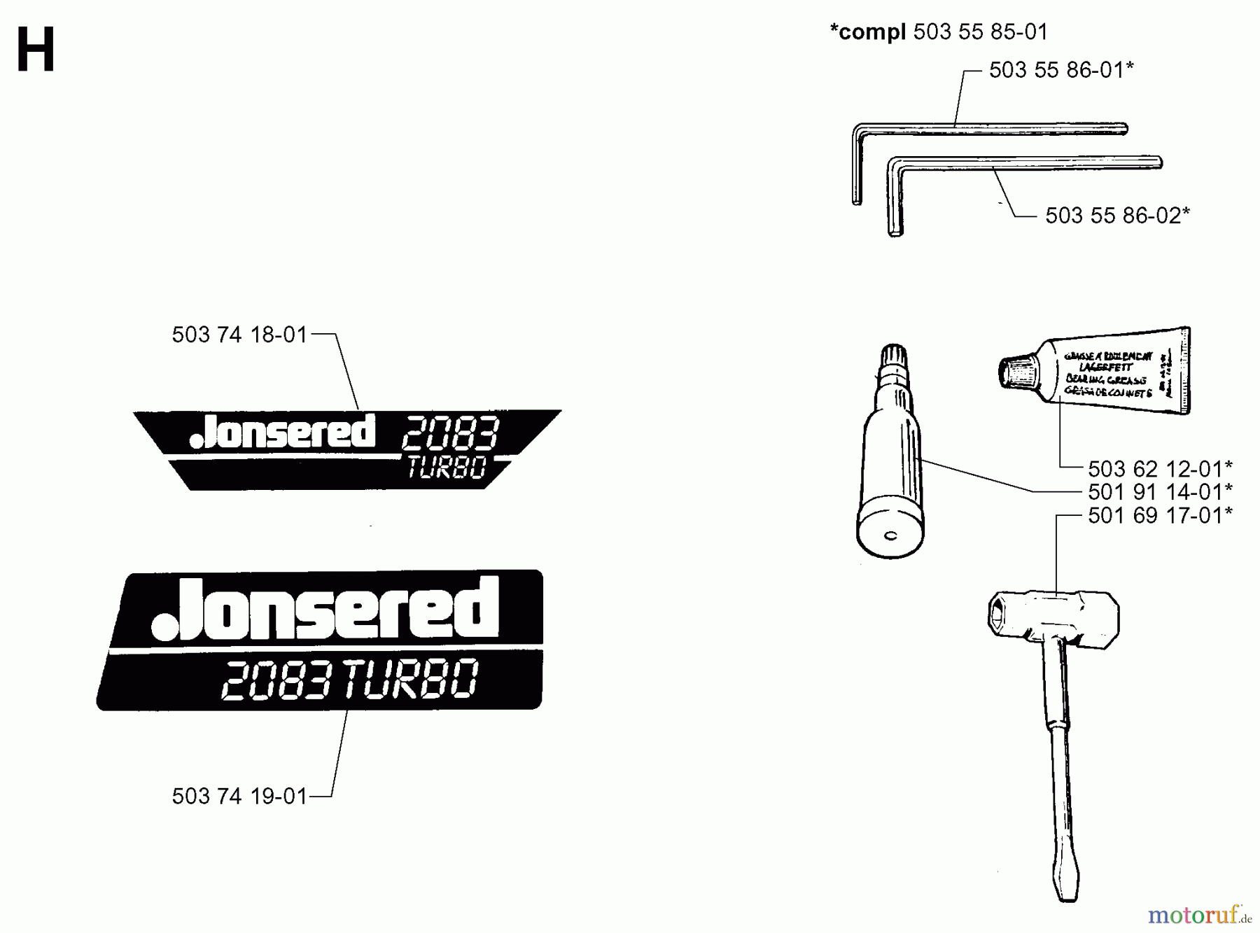 Jonsered Motorsägen 2083 II EPA - Jonsered Chainsaw (1998-09) DECALS #2