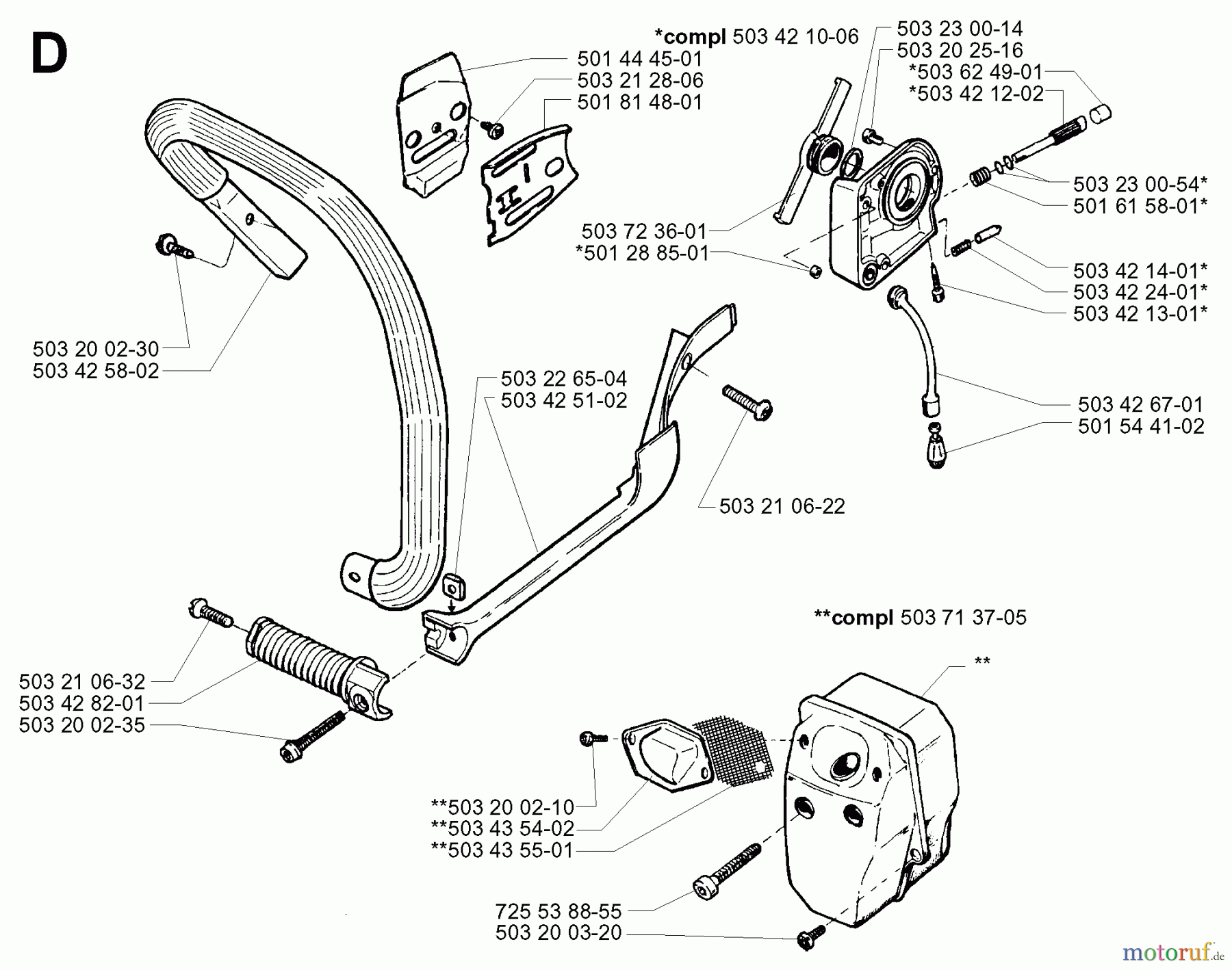 Jonsered Motorsägen 2083 II EPA - Jonsered Chainsaw (2001-10) FRONT HANDLE MUFFLER OIL PUMP