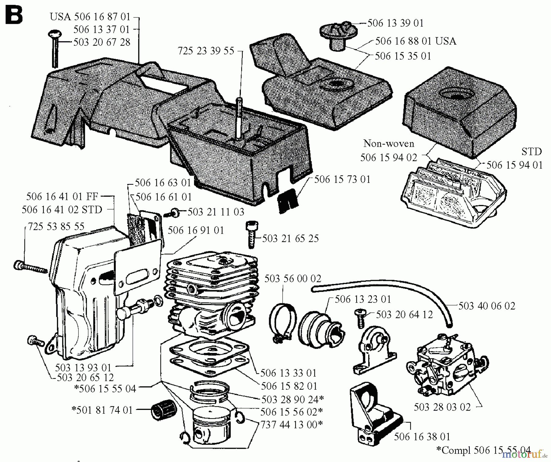  Jonsered Motorsägen 2094 - Jonsered Chainsaw (1991-06) CYLINDER PISTON MUFFLER