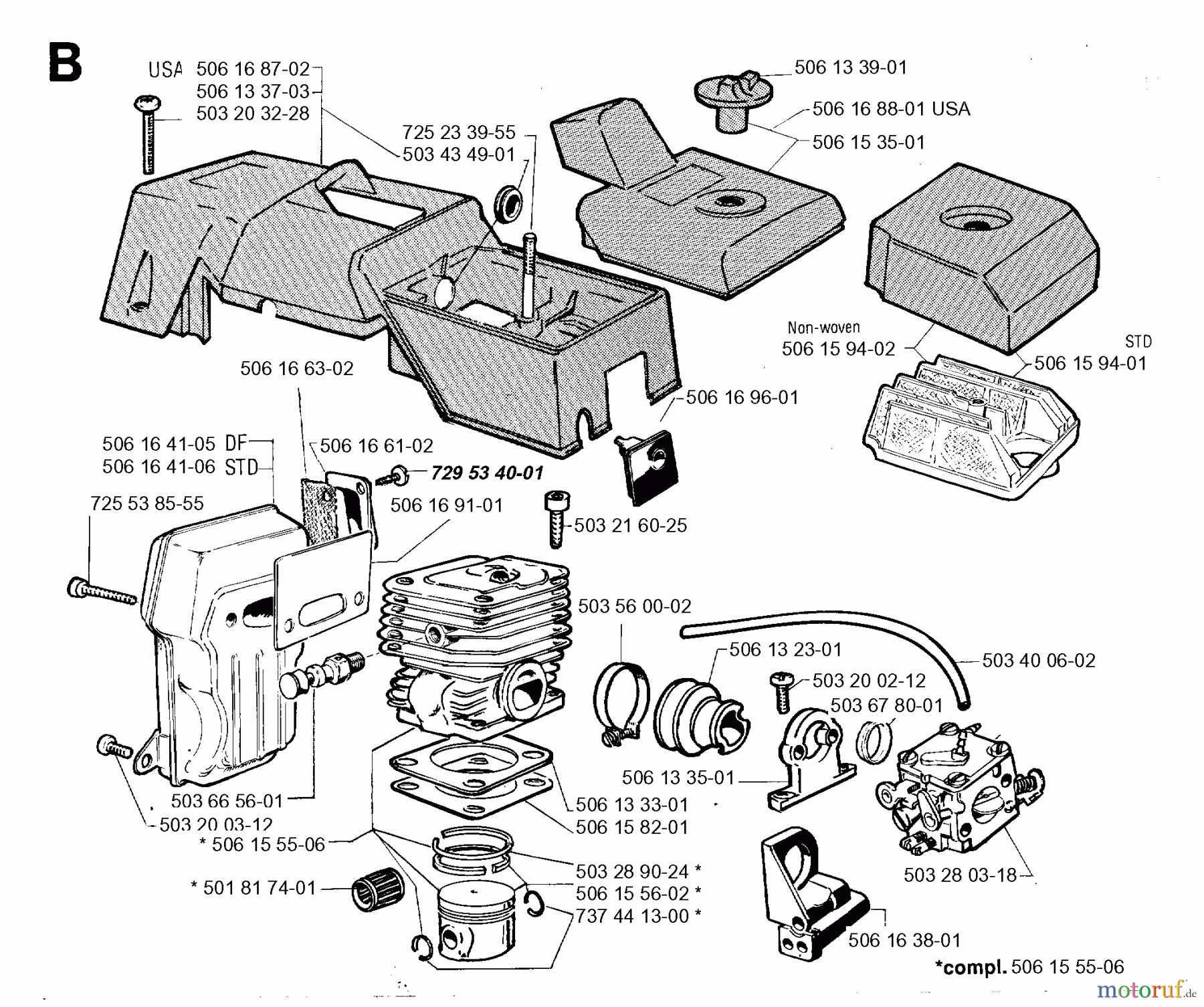 Jonsered Motorsägen 2095 - Jonsered Chainsaw (1994-05) CYLINDER PISTON MUFFLER