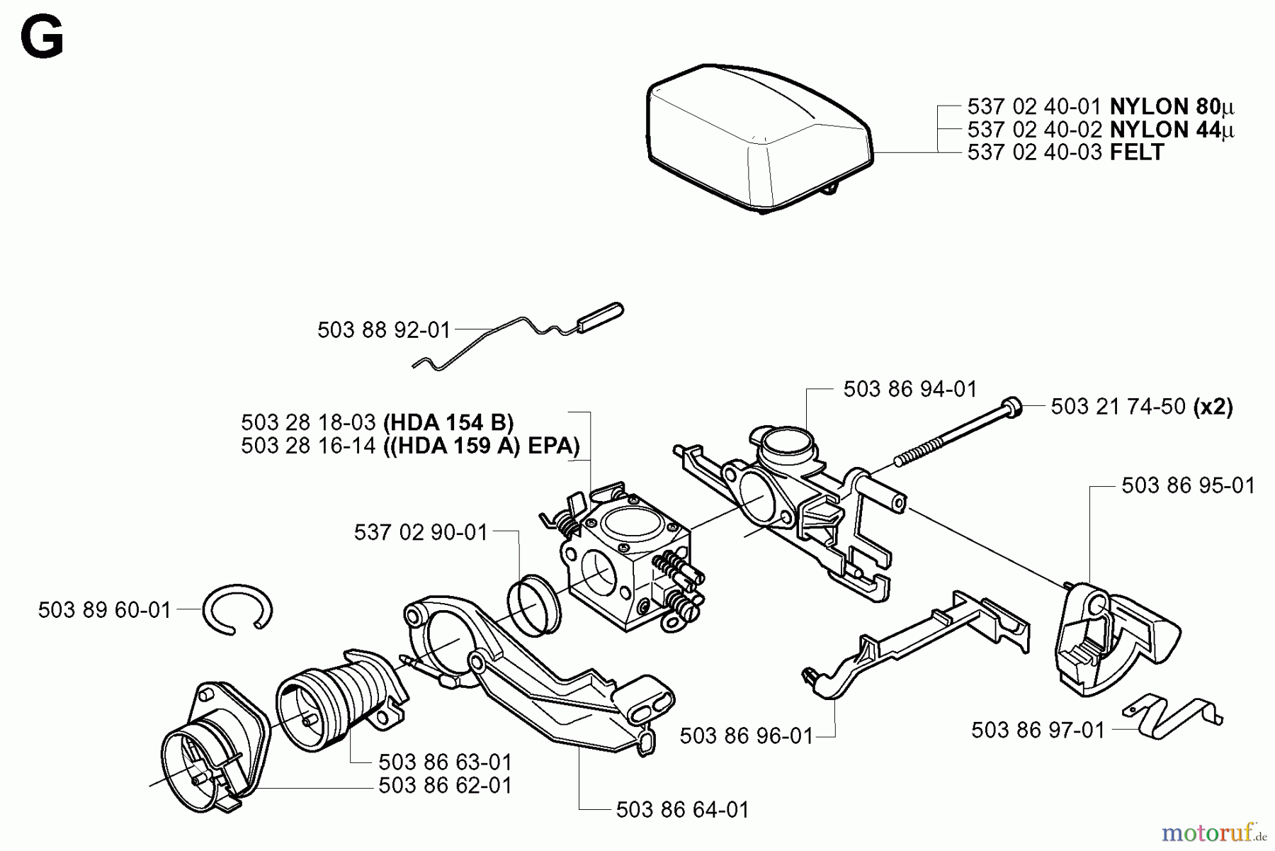 Jonsered Motorsägen 2150 - Jonsered Chainsaw (2000-08) CARBURETOR AIR FILTER