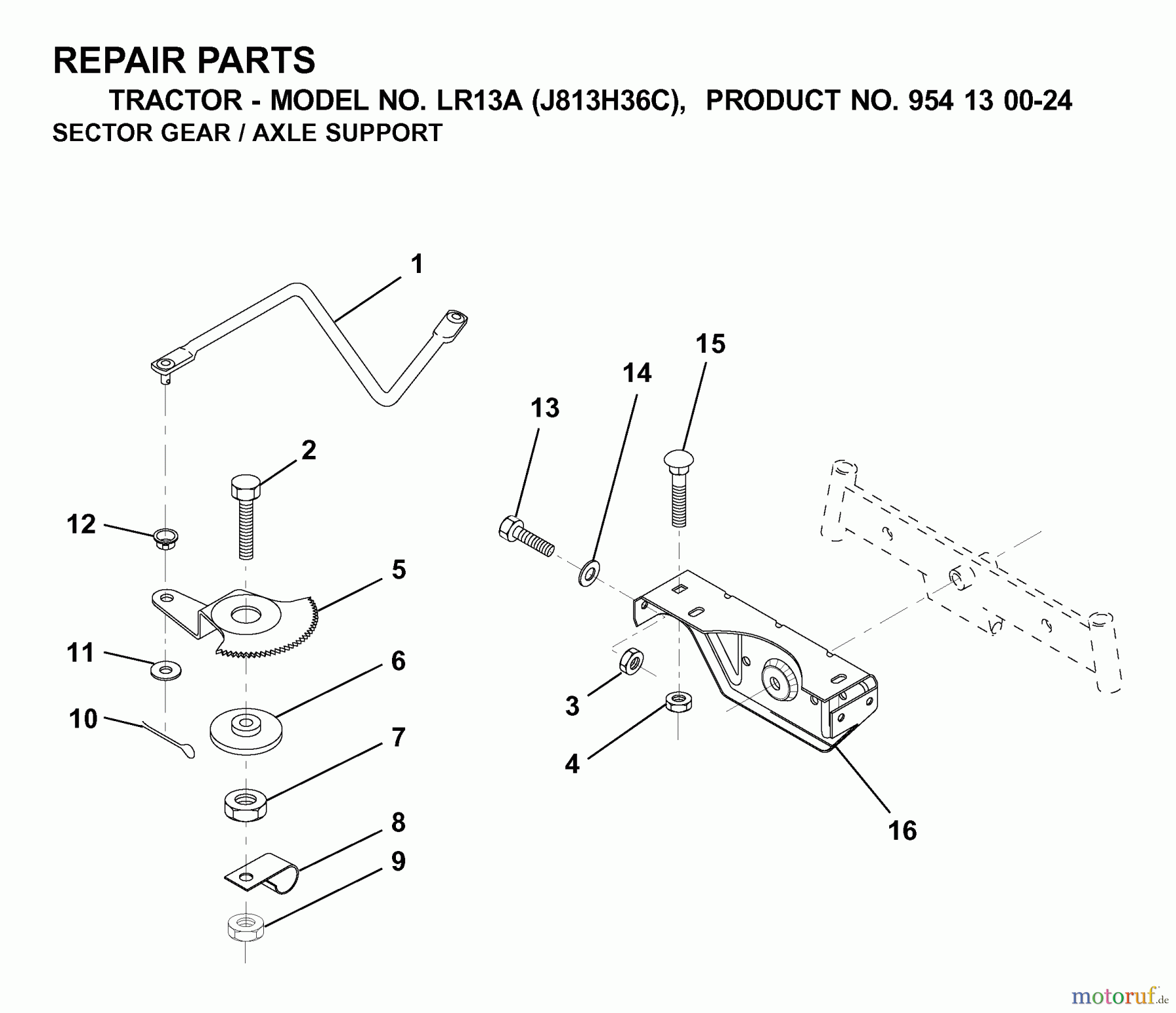  Jonsered Rasen  und Garten Traktoren LR13A (J813H36C, 954130024) - Jonsered Lawn & Garden Tractor (2000-03) SECTOR GEAR / AXLE SUPPORT