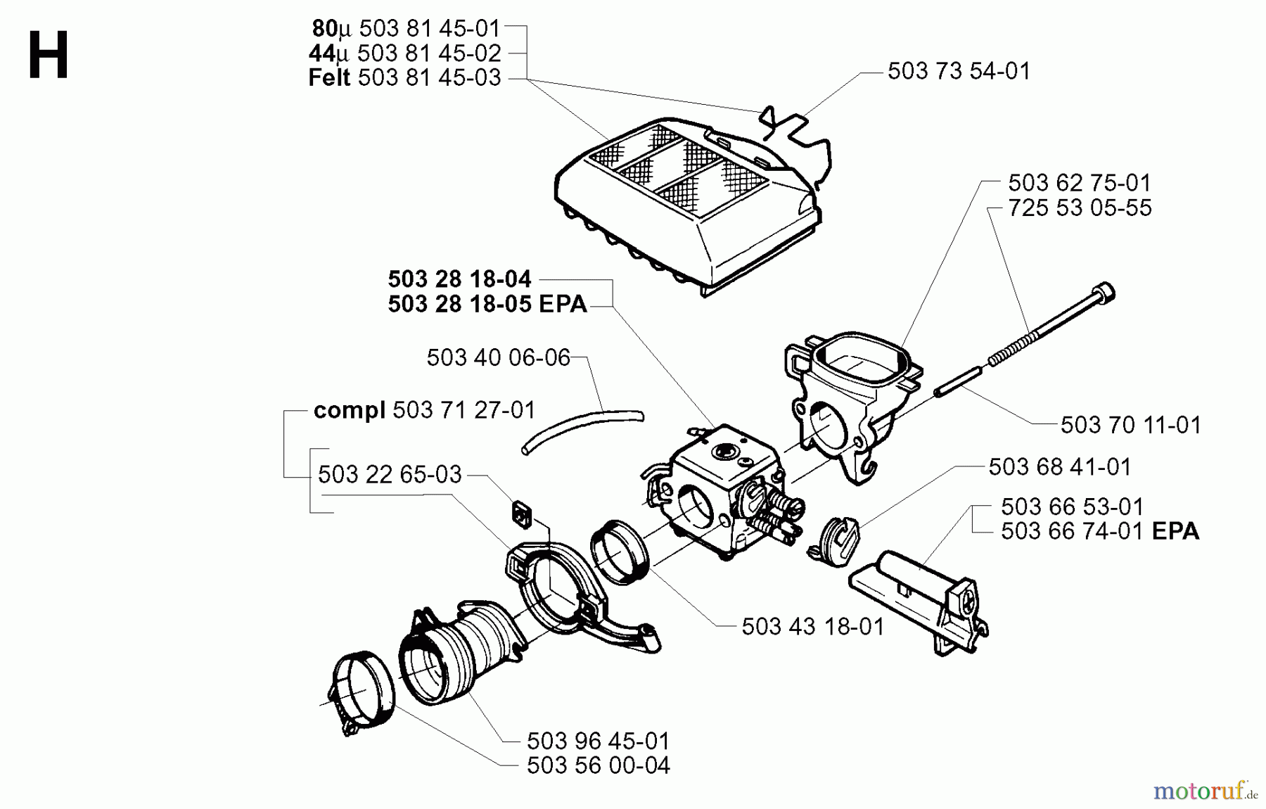 Jonsered Motorsägen 2171 EPA - Jonsered Chainsaw (2000-04) CARBURETOR AIR FILTER