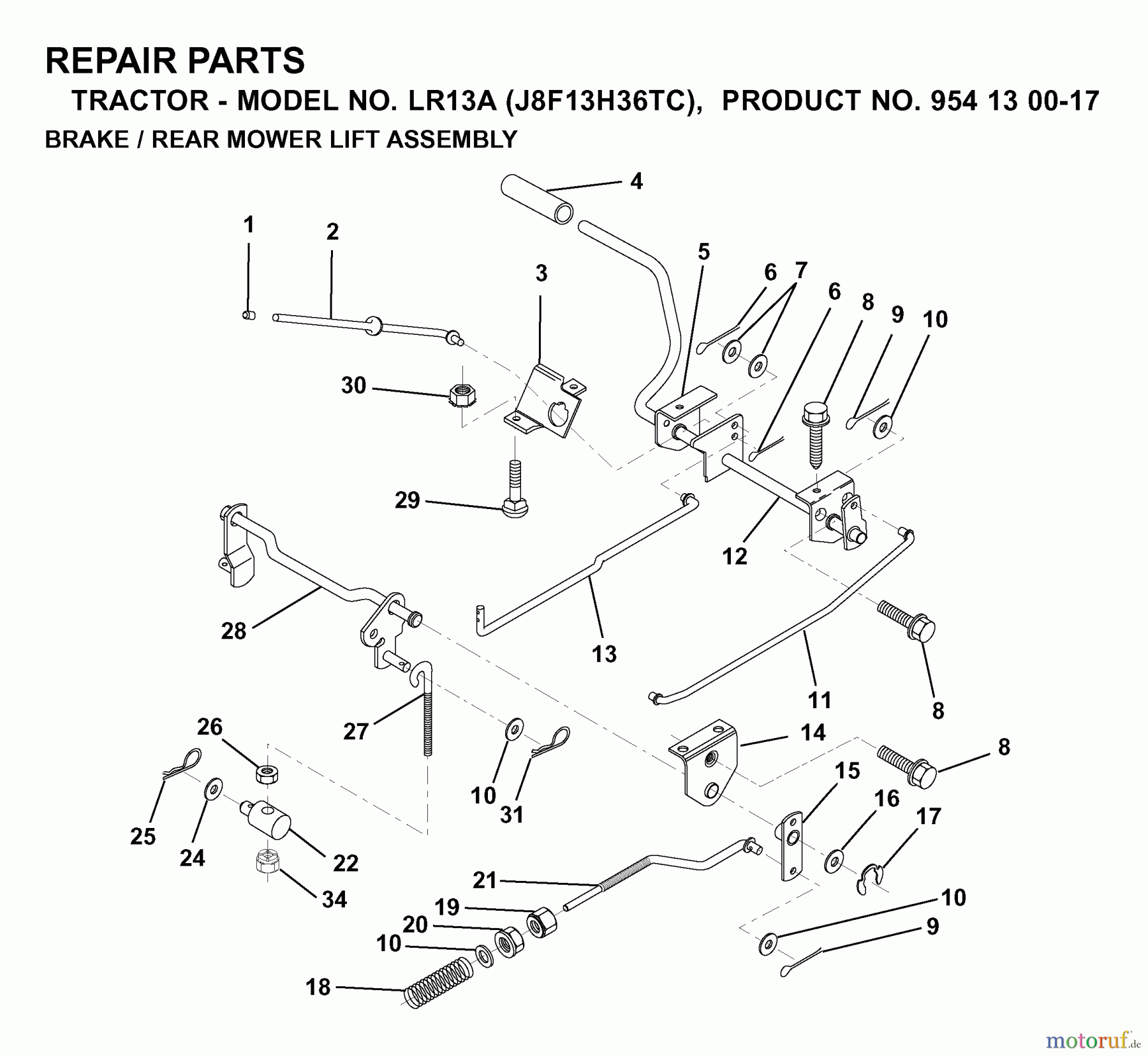 Jonsered Rasen und Garten Traktoren LR13A (J8F13H36TC, 95413007) - Jonsered Lawn & Garden Tractor (2000-02) BRAKE / REAR MOWER LIFT