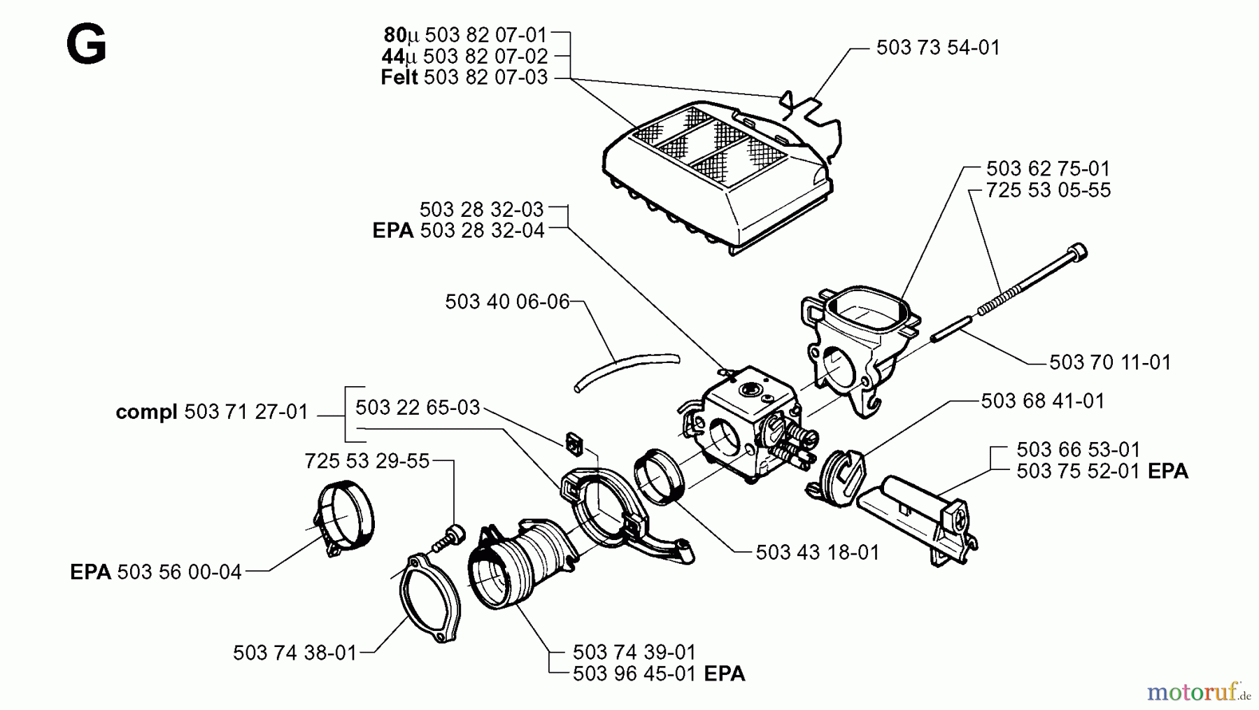 Jonsered Motorsägen 2165 EPA - Jonsered Chainsaw (2000-04) CARBURETOR AIR FILTER