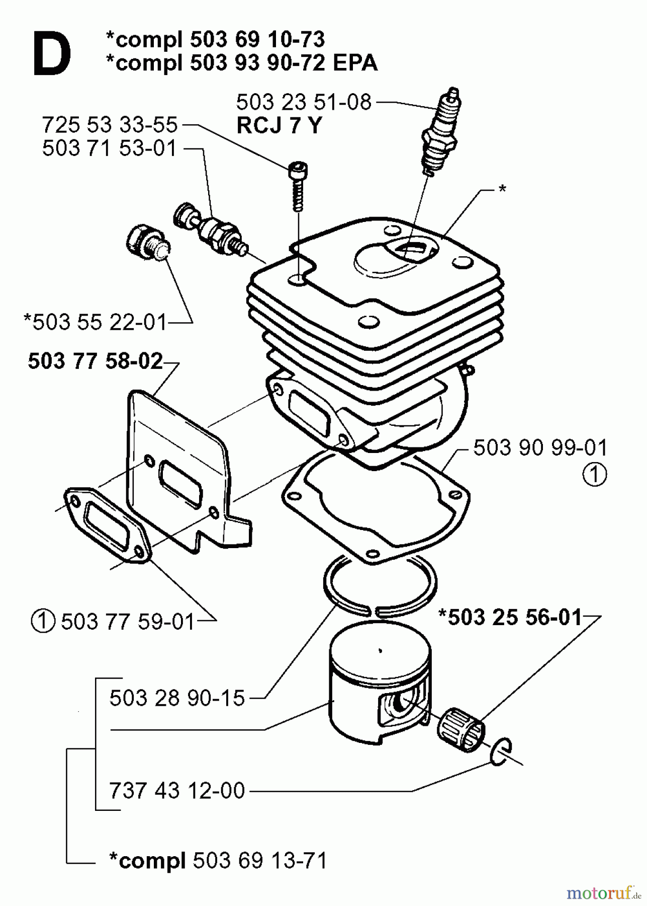 Jonsered Motorsägen 2165 EPA - Jonsered Chainsaw (2000-04) CYLINDER PISTON