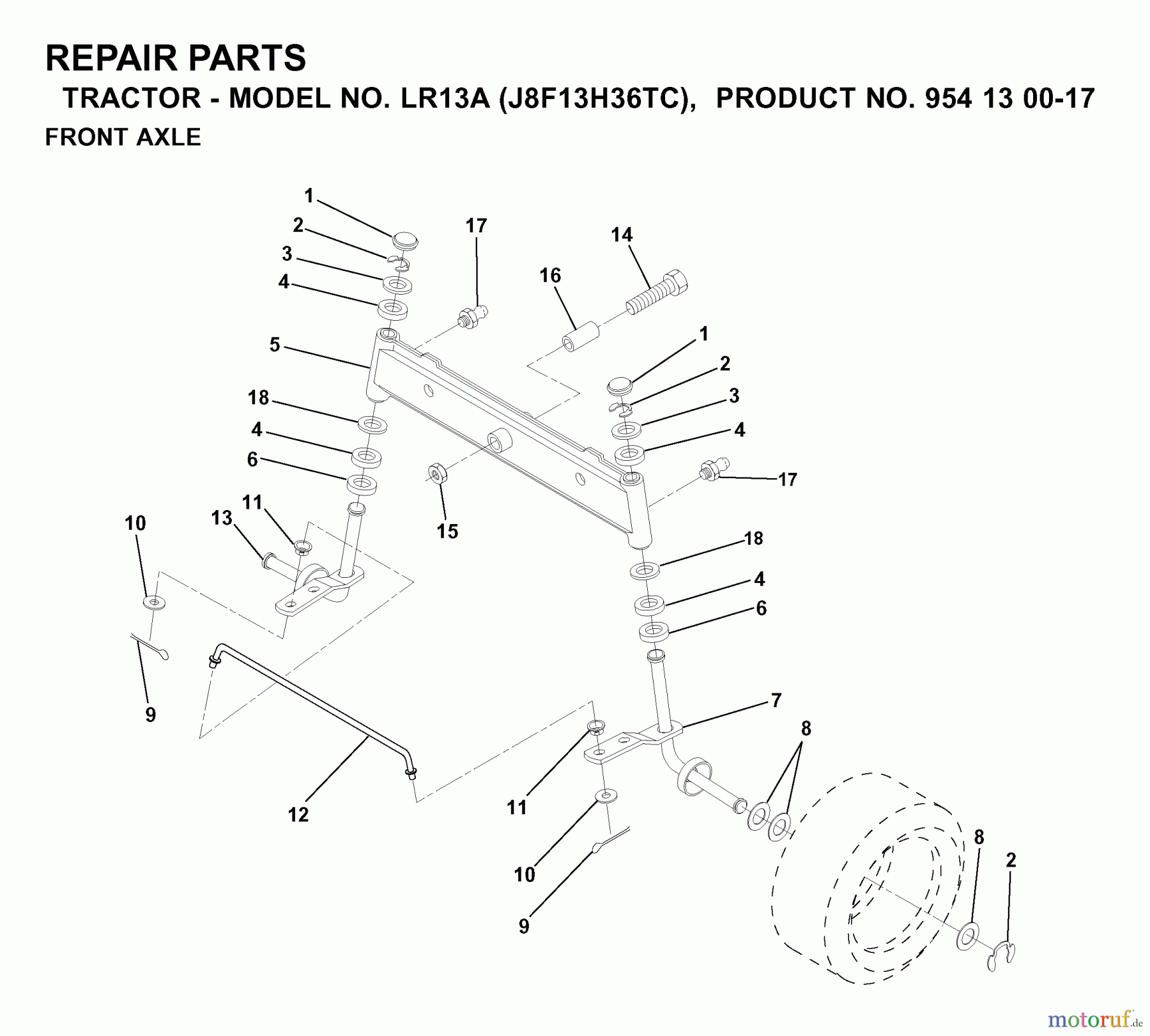 Jonsered Rasen und Garten Traktoren LR13A (J8F13H36TC, 95413007) - Jonsered Lawn & Garden Tractor (2000-02) FRONT AXEL