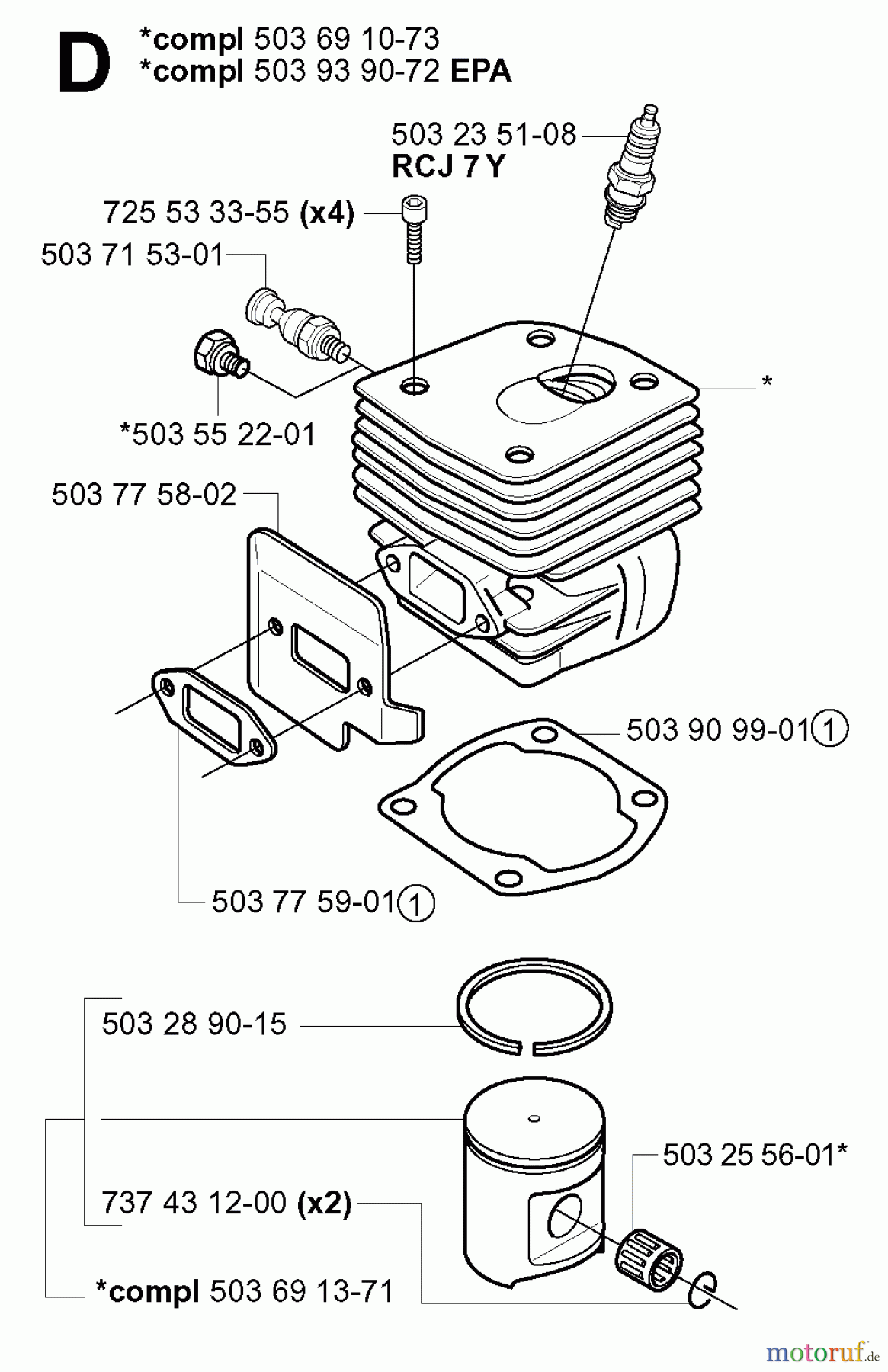 Jonsered Motorsägen 2165 EPA - Jonsered Chainsaw (2002-01) CYLINDER PISTON