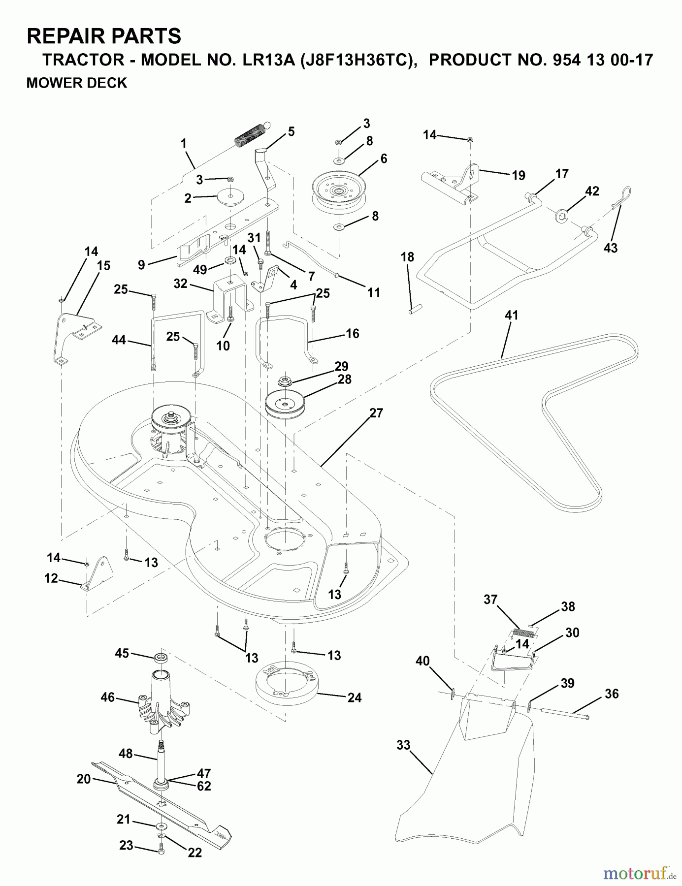 Jonsered Rasen und Garten Traktoren LR13A (J8F13H36TC, 95413007) - Jonsered Lawn & Garden Tractor (2000-02) MOWER DECK / CUTTING DECK