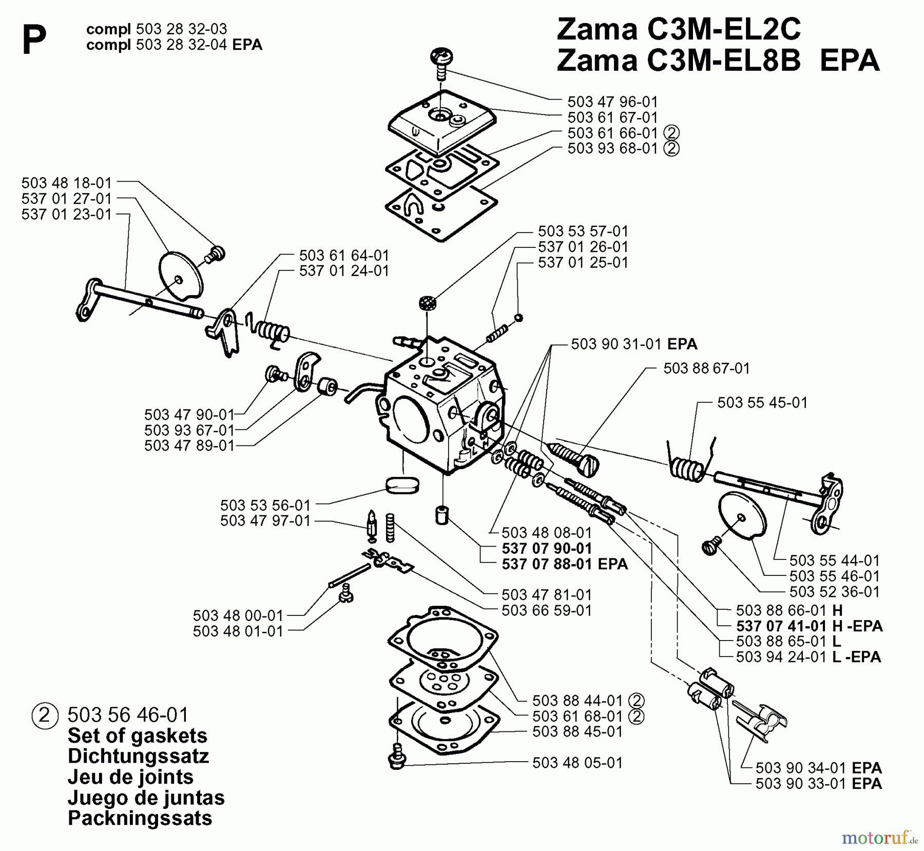 Jonsered Motorsägen 2165 EPA - Jonsered Chainsaw (2000-04) CARBURETOR DETAILS