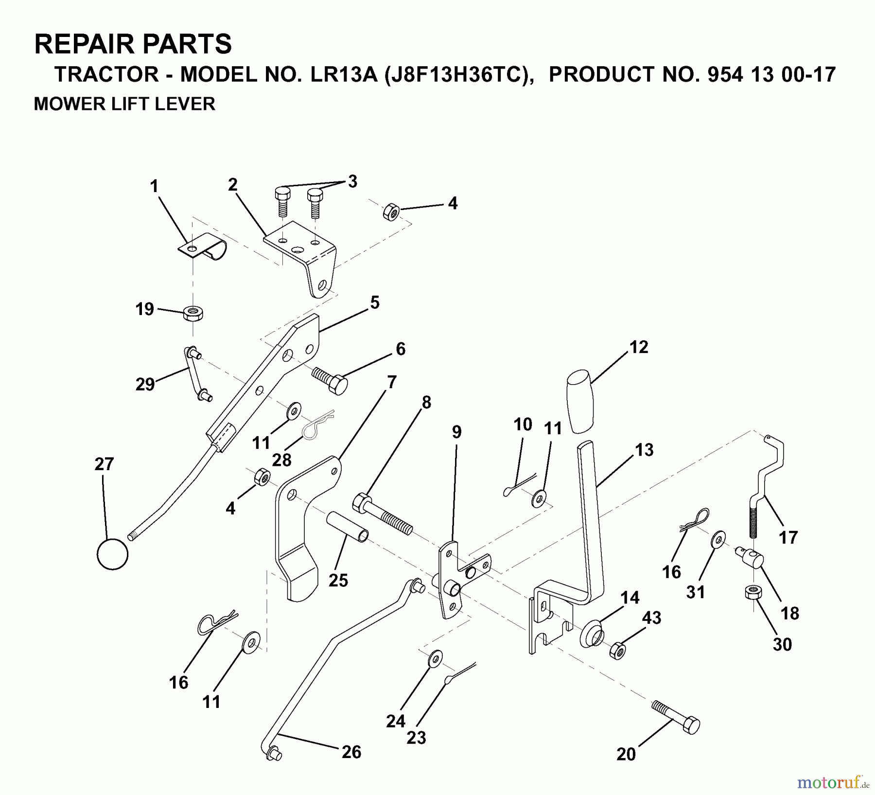 Jonsered Rasen und Garten Traktoren LR13A (J8F13H36TC, 95413007) - Jonsered Lawn & Garden Tractor (2000-02) MOWER LIFT LEVER