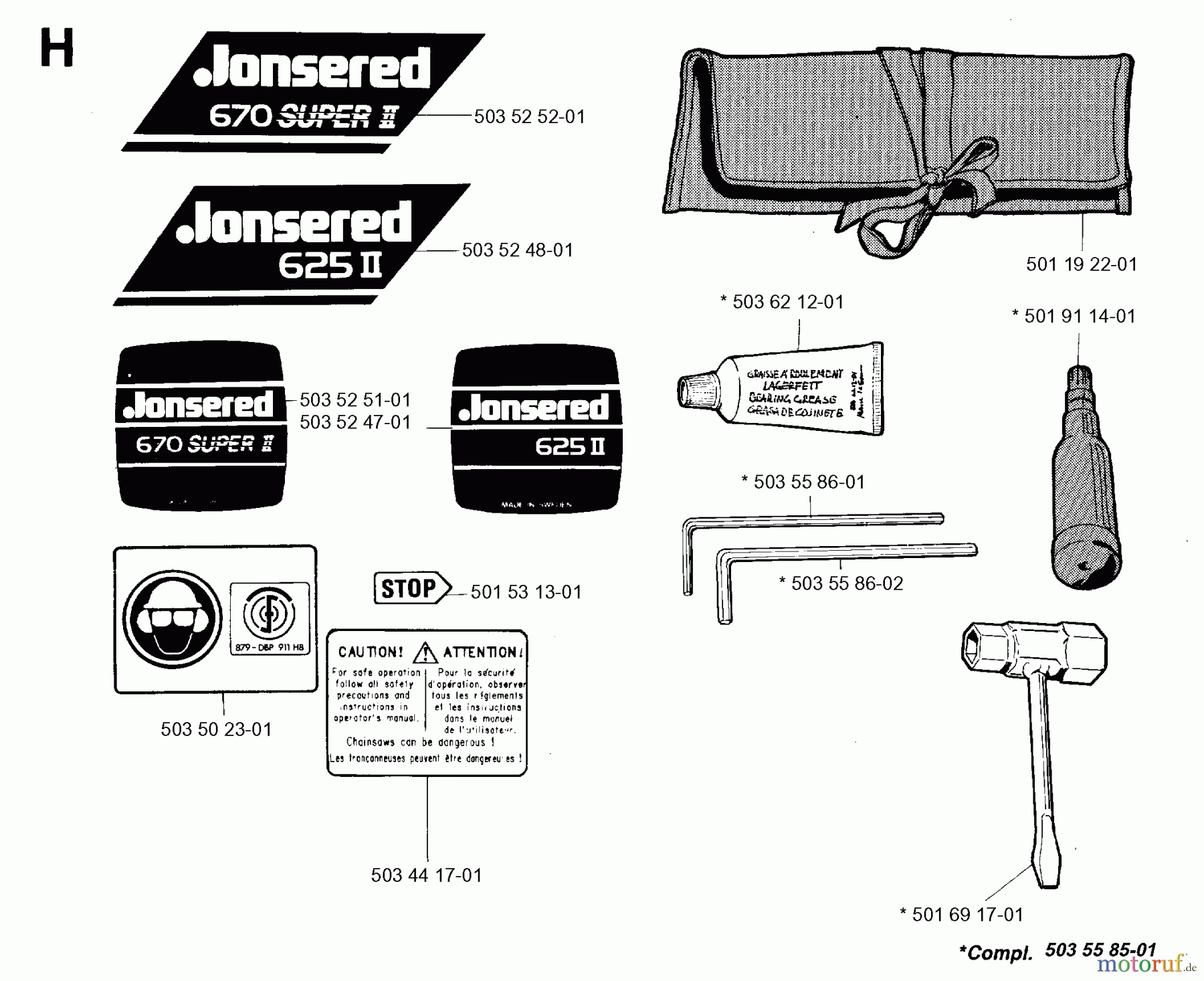  Jonsered Motorsägen 625 - Jonsered Chainsaw (1993-06) ACCESSORIES #1