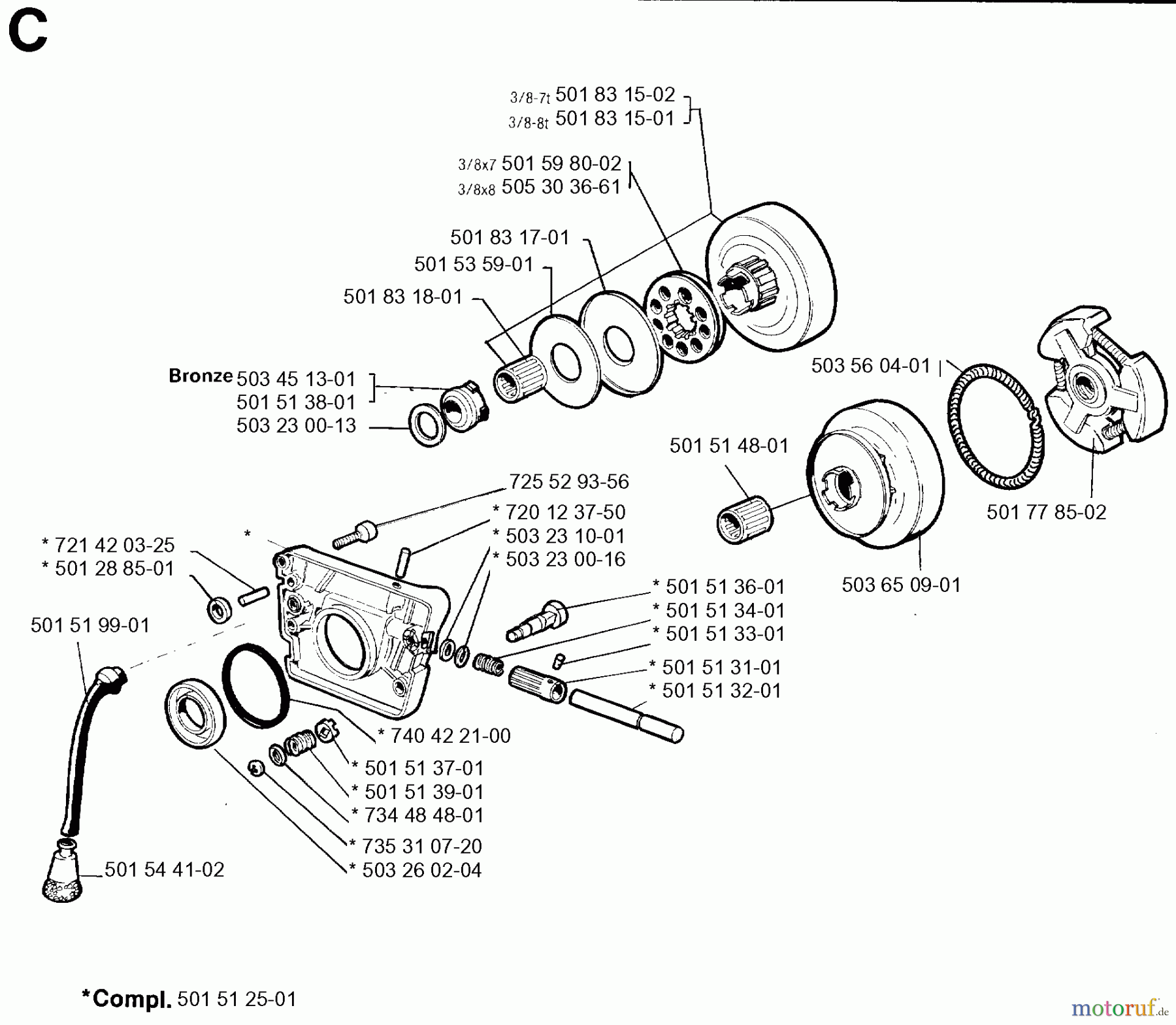 Jonsered Motorsägen 625 - Jonsered Chainsaw (1994-05) CLUTCH OIL PUMP