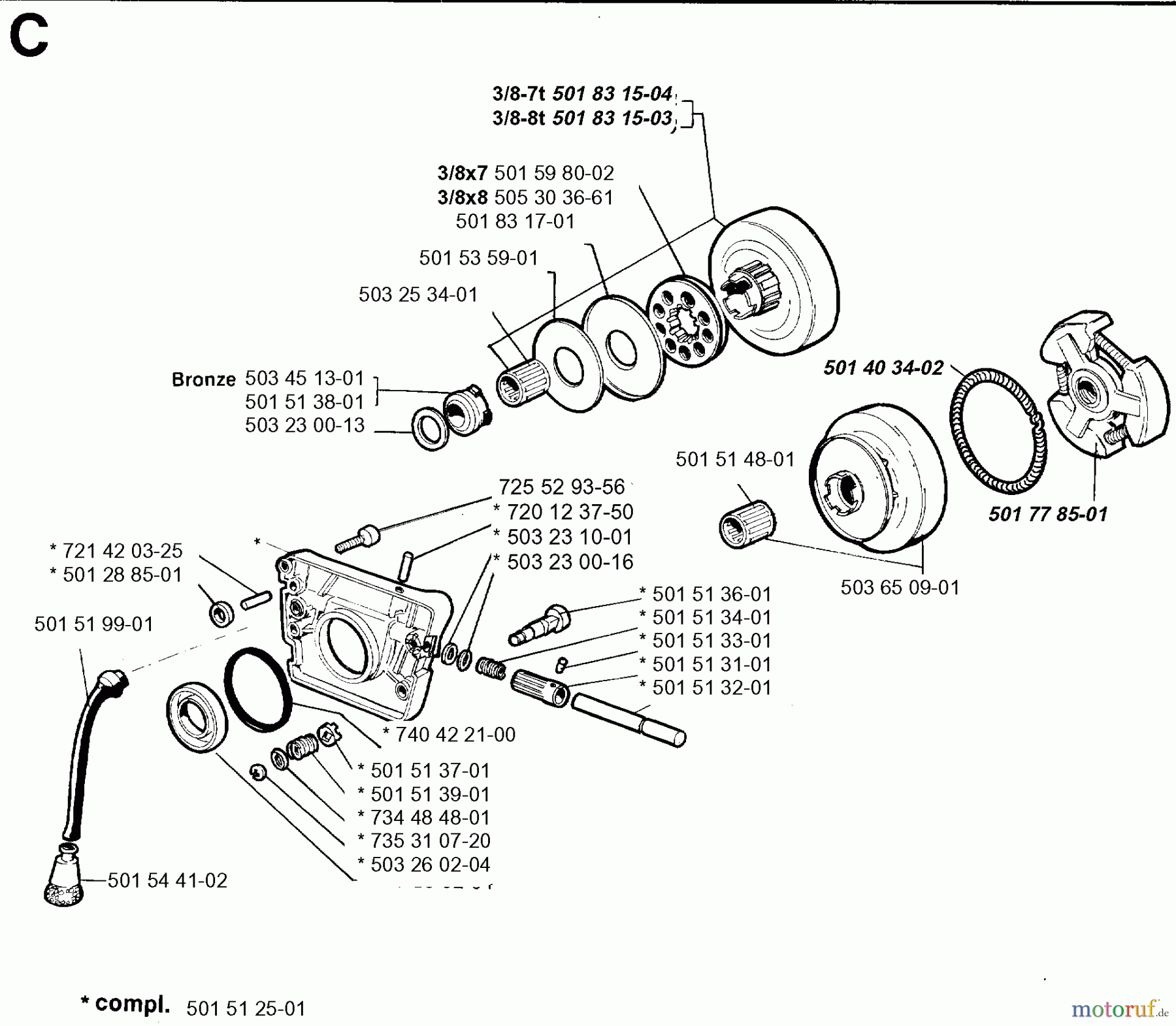Jonsered Motorsägen 625 - Jonsered Chainsaw (1995-10) CLUTCH OIL PUMP