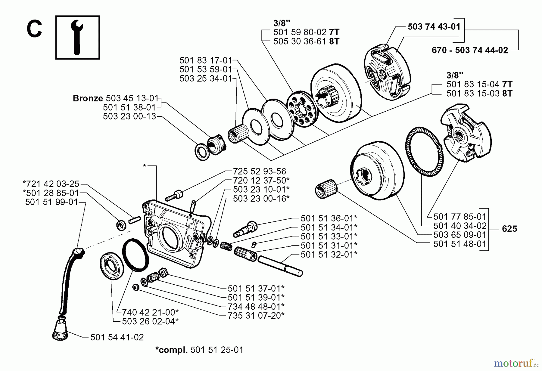 Jonsered Motorsägen 625 - Jonsered Chainsaw (1999-02) CLUTCH OIL PUMP