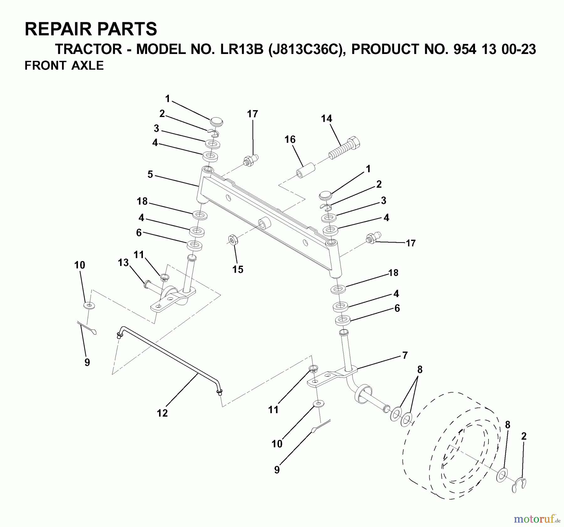  Jonsered Rasen  und Garten Traktoren LR13B (J813C36C, 954130023) - Jonsered Lawn & Garden Tractor (2000-03) FRONT AXEL