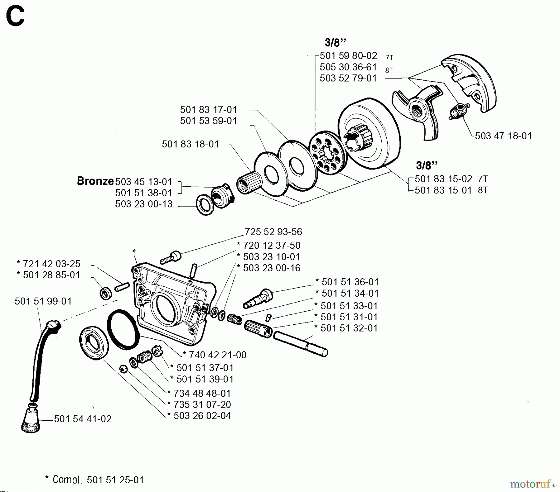  Jonsered Motorsägen 630 SUPER II - Jonsered Chainsaw (1993-06) CLUTCH OIL PUMP