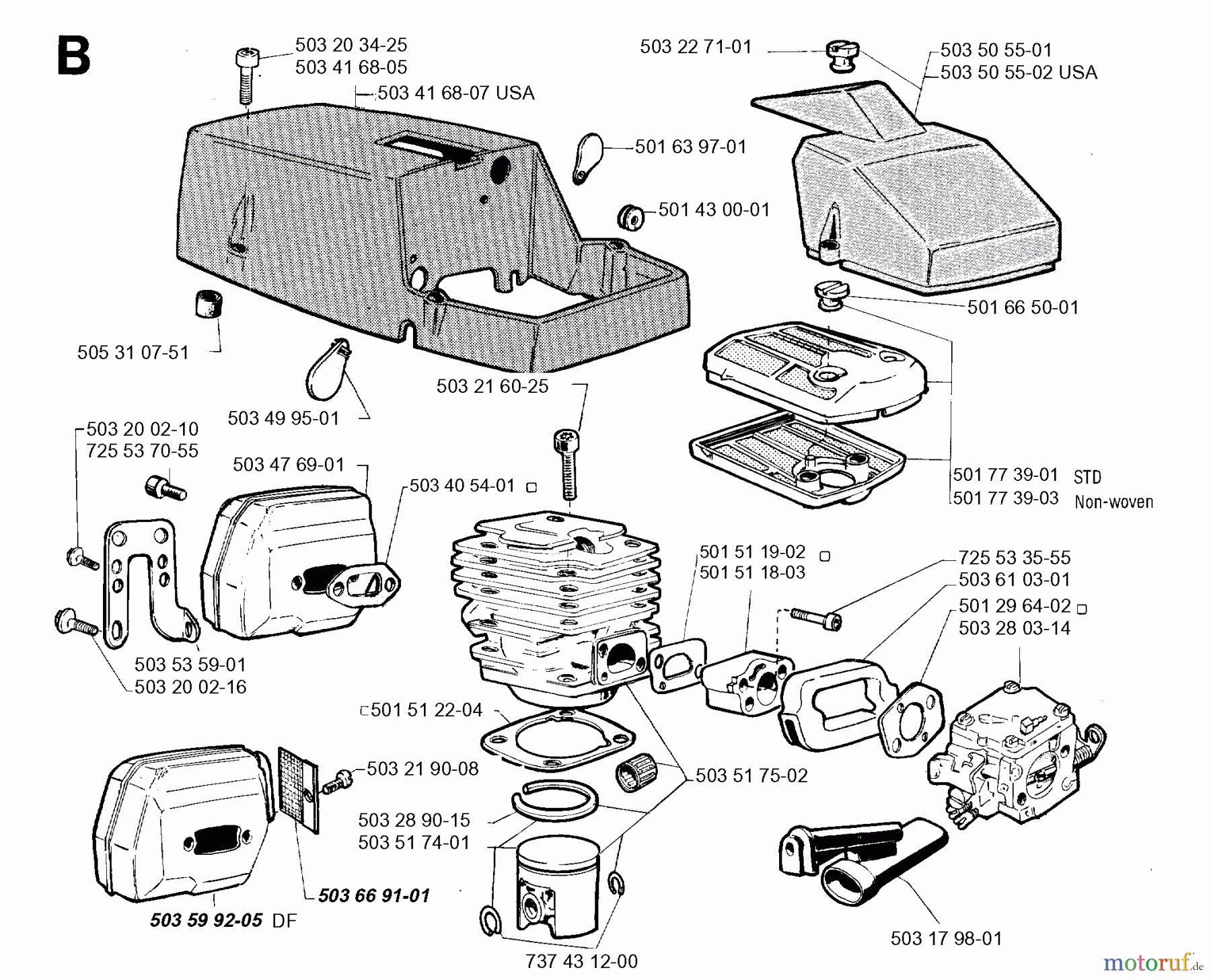 Jonsered Motorsägen 630 SUPER II - Jonsered Chainsaw (1993-06) CYLINDER PISTON MUFFLER