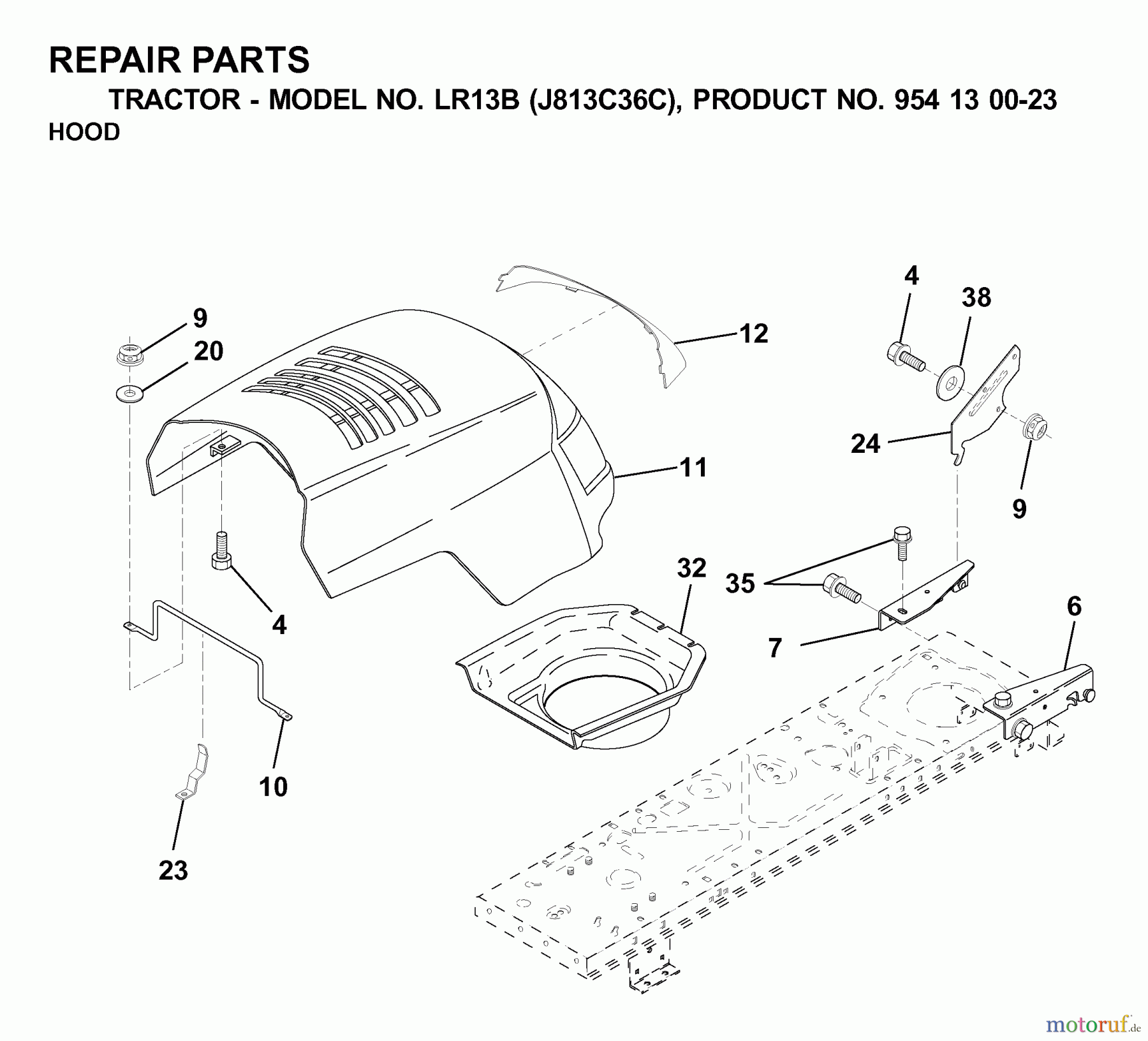Jonsered Rasen und Garten Traktoren LR13B (J813C36C, 954130023) - Jonsered Lawn & Garden Tractor (2000-03) HOOD