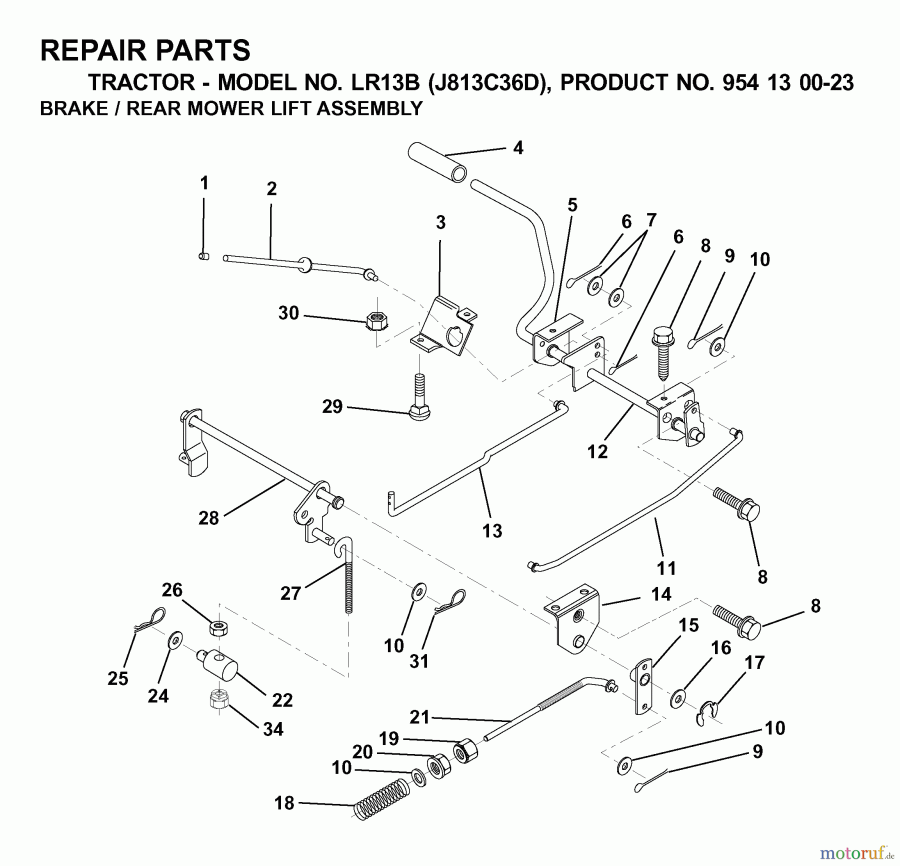 Jonsered Rasen und Garten Traktoren LR13B (J813C36D, 954130023) - Jonsered Lawn & Garden Tractor (2000-04) BRAKE / REAR MOWER LIFT