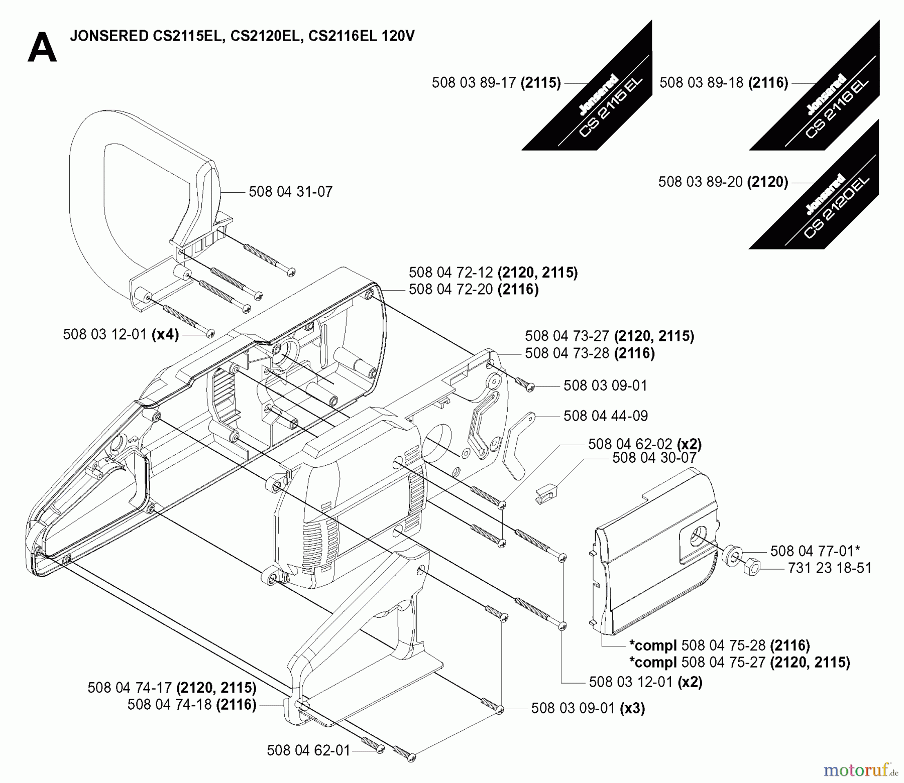 Jonsered Motorsägen CS2115EL - Jonsered Chainsaw (2003-08) HOUSING