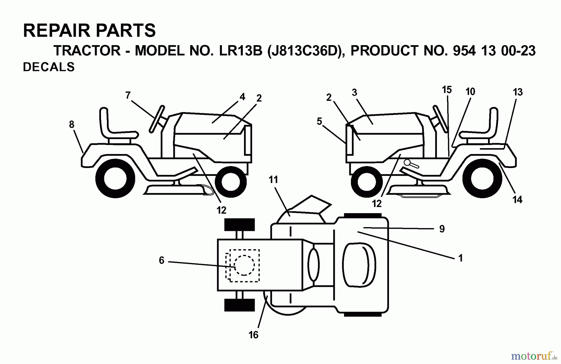 Jonsered Rasen und Garten Traktoren LR13B (J813C36D, 954130023) - Jonsered Lawn & Garden Tractor (2000-04) DECALS