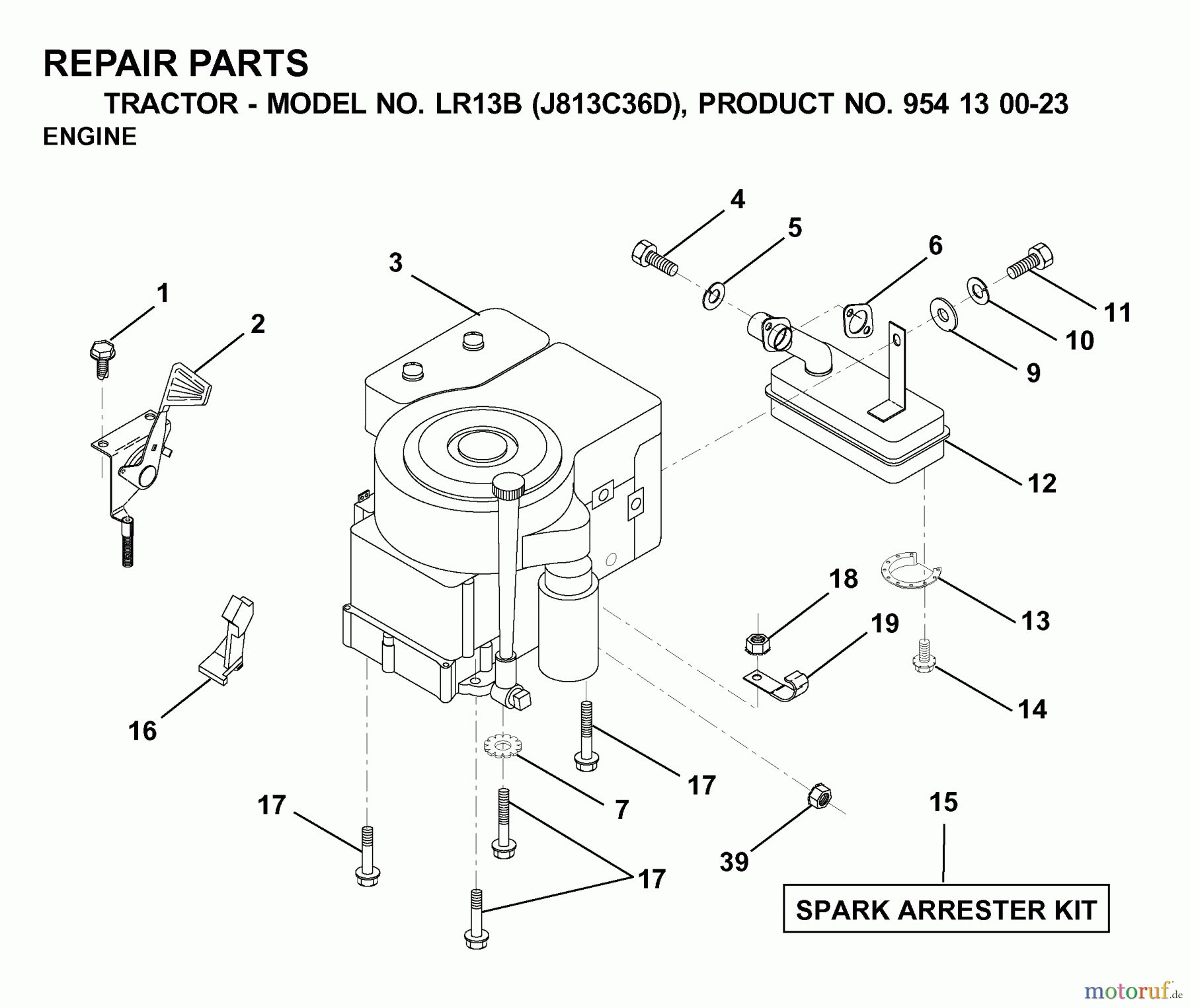Jonsered Rasen und Garten Traktoren LR13B (J813C36D, 954130023) - Jonsered Lawn & Garden Tractor (2000-04) ENGINE